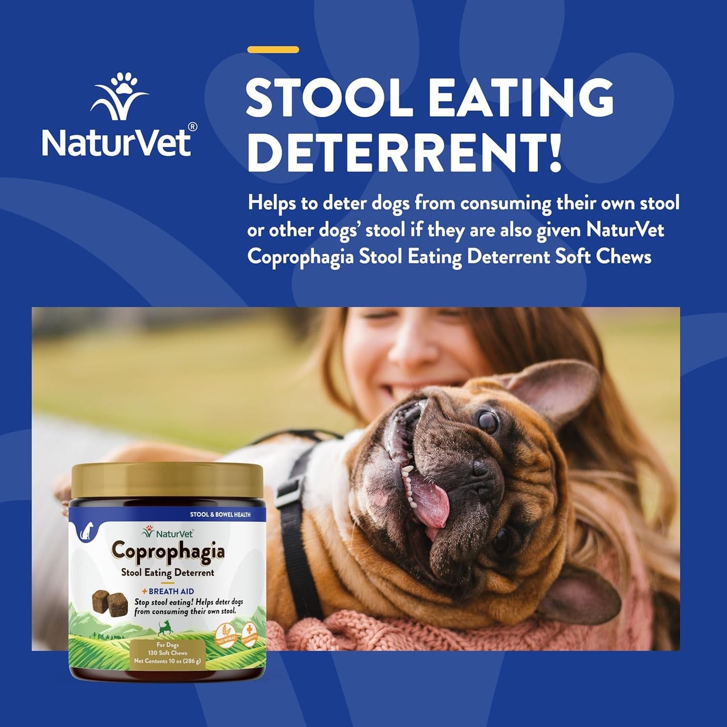 NaturVet Coprophagia Stool Eating Deterrent Plus Breath Aid for Dogs, 130 ct Soft Chews, Made in USA