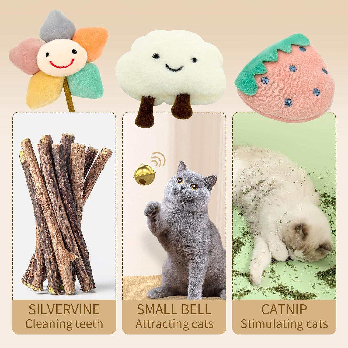 Catnip Toys for Indoor Cats - Cute Chew Toys for Teething, 3Pcs Bite Resistant Toy With Catnip