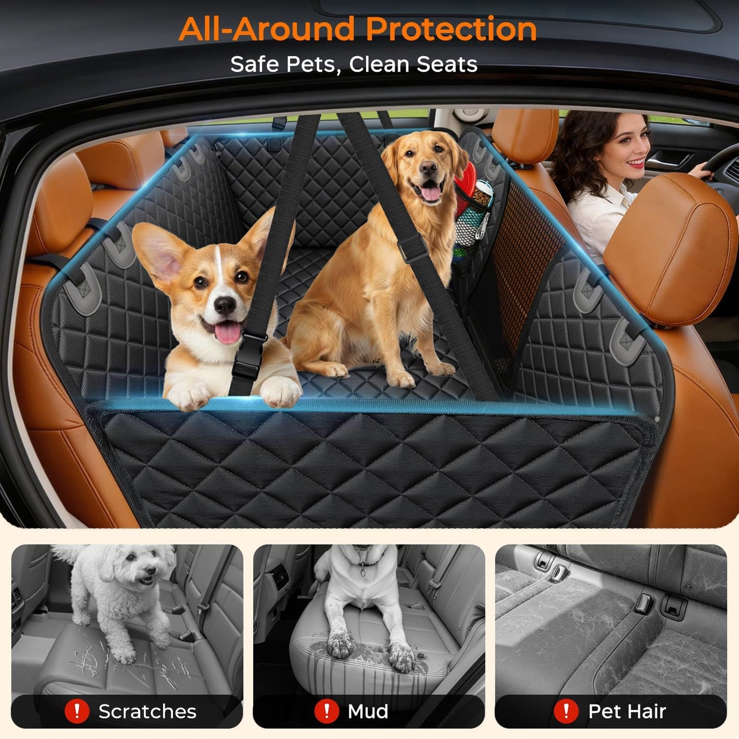 Dog Back Seat Cover Hard Bottom Truck Back Seats Protector, Large Backseat Extender for Dogs, Car