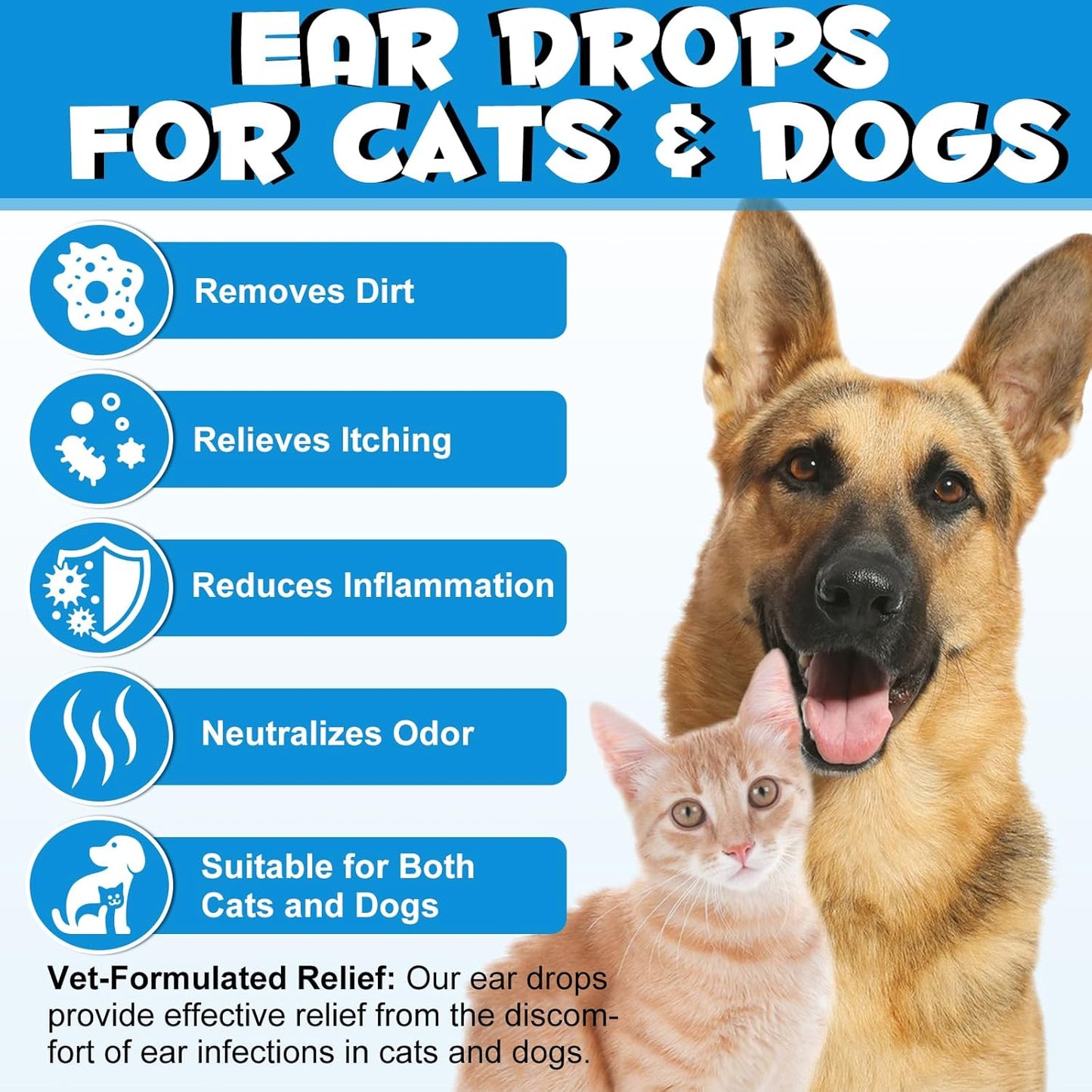 Dog Ear Infection Treatment 60ml | 2-Pack Cat & Dog Ear Cleaning Drops with 1% Hydrocortisone | Pack of 2