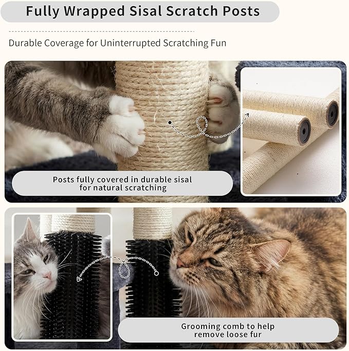 Heybly Cat Scratching Post with Grooming Brush & Gentle Step, HSP001SG | Smoky Gray