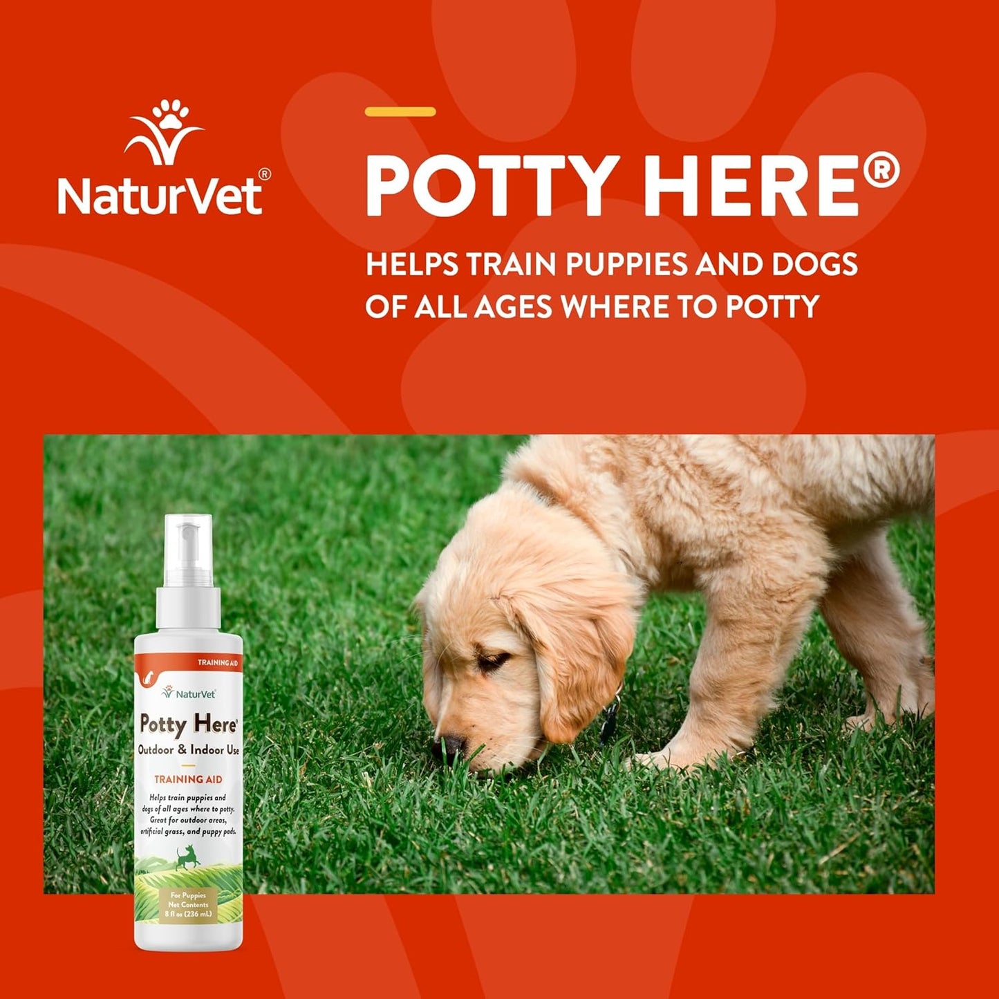 NaturVet POTTY HERE Training Aid Dogs Puppies Outdoor/Indoor Spray - 8oz.