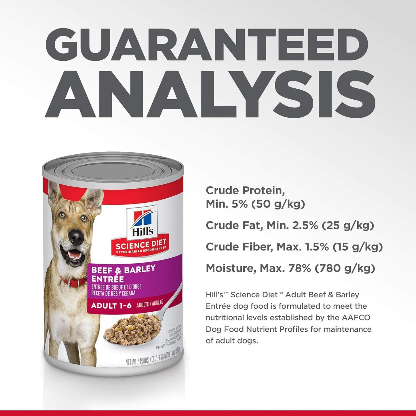 Hill's Science Diet Adult Wet Dog Food, Beef and Barley Entrée, 370g, 12 Pack, Canned Dog Food