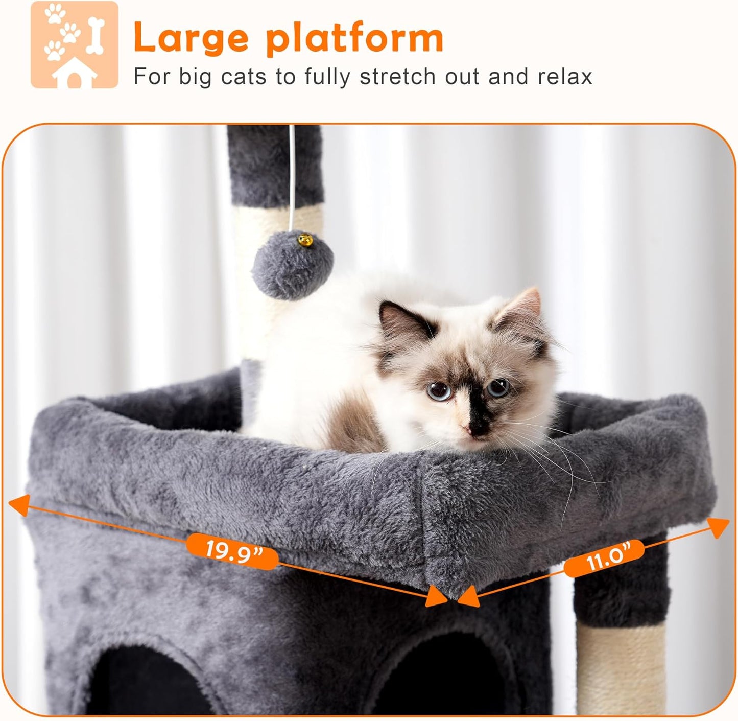 Heybly Cat Tree with Large Platform, Multi-Level Cat Tower with 2 Caves