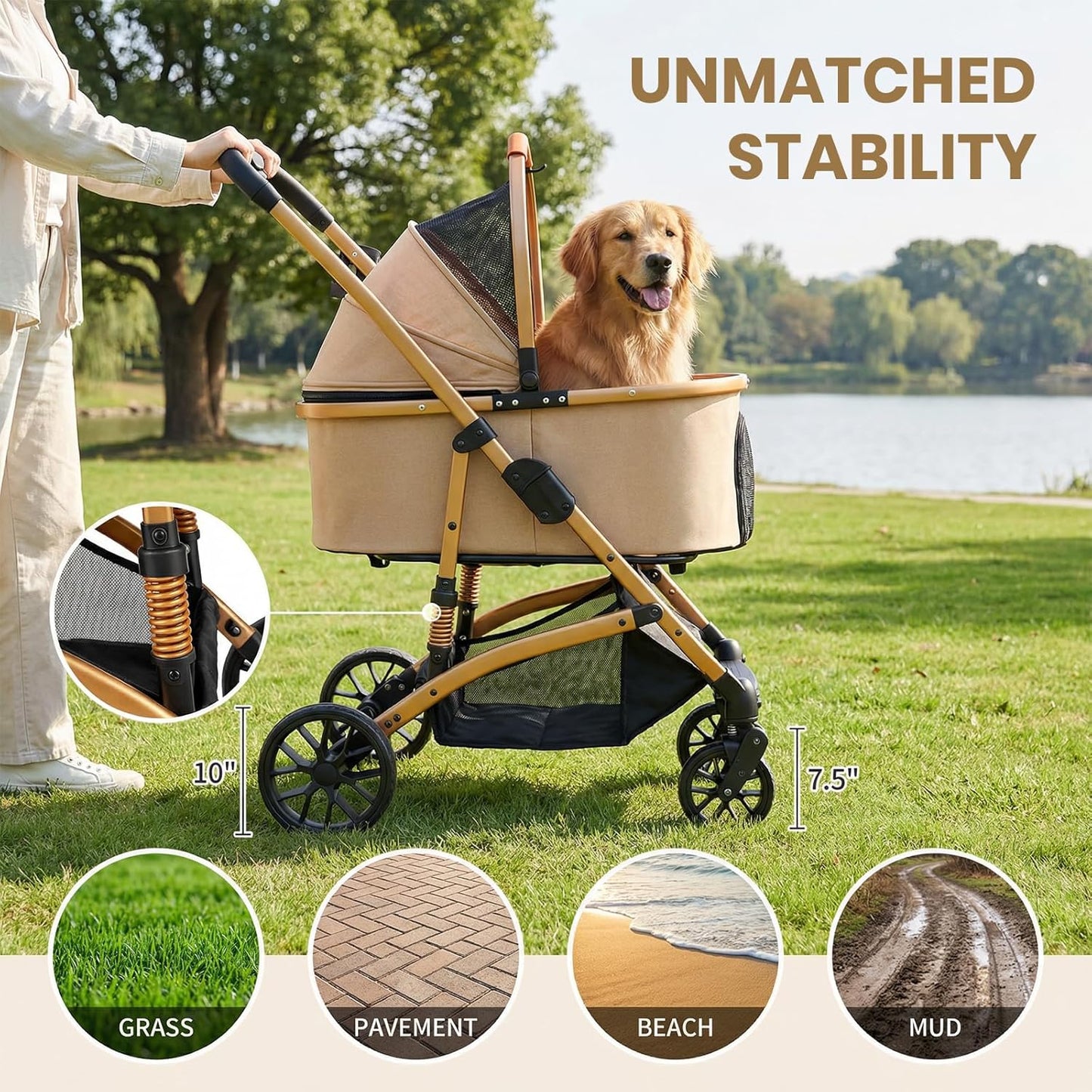 3-in-1 Dog Stroller for Medium Dogs up to 50 lbs, Smooth-Ride Pet Stroller with Detachable Carrier & Car Seat Combo