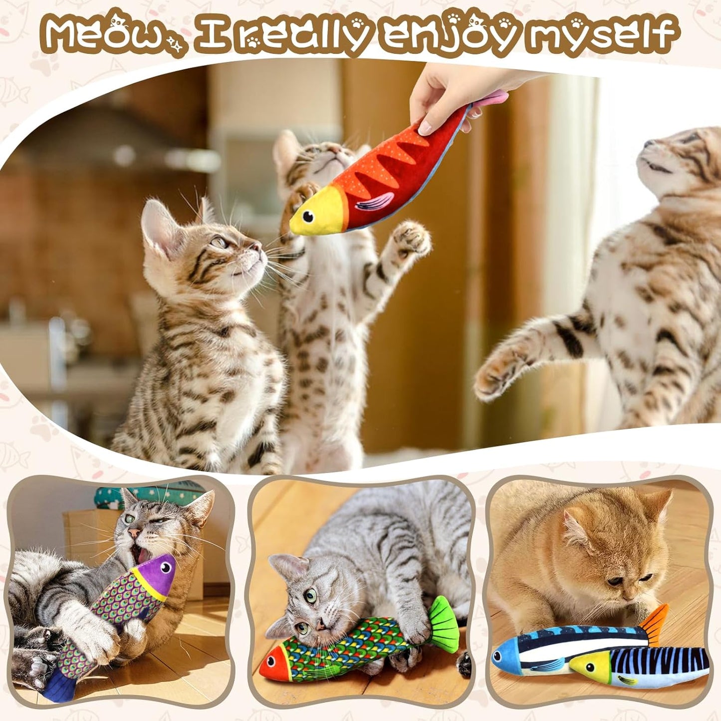 Cat Toys Saury Fish： 5 Pack Catnip Toys with Crinkle Sound and Soft Cotton