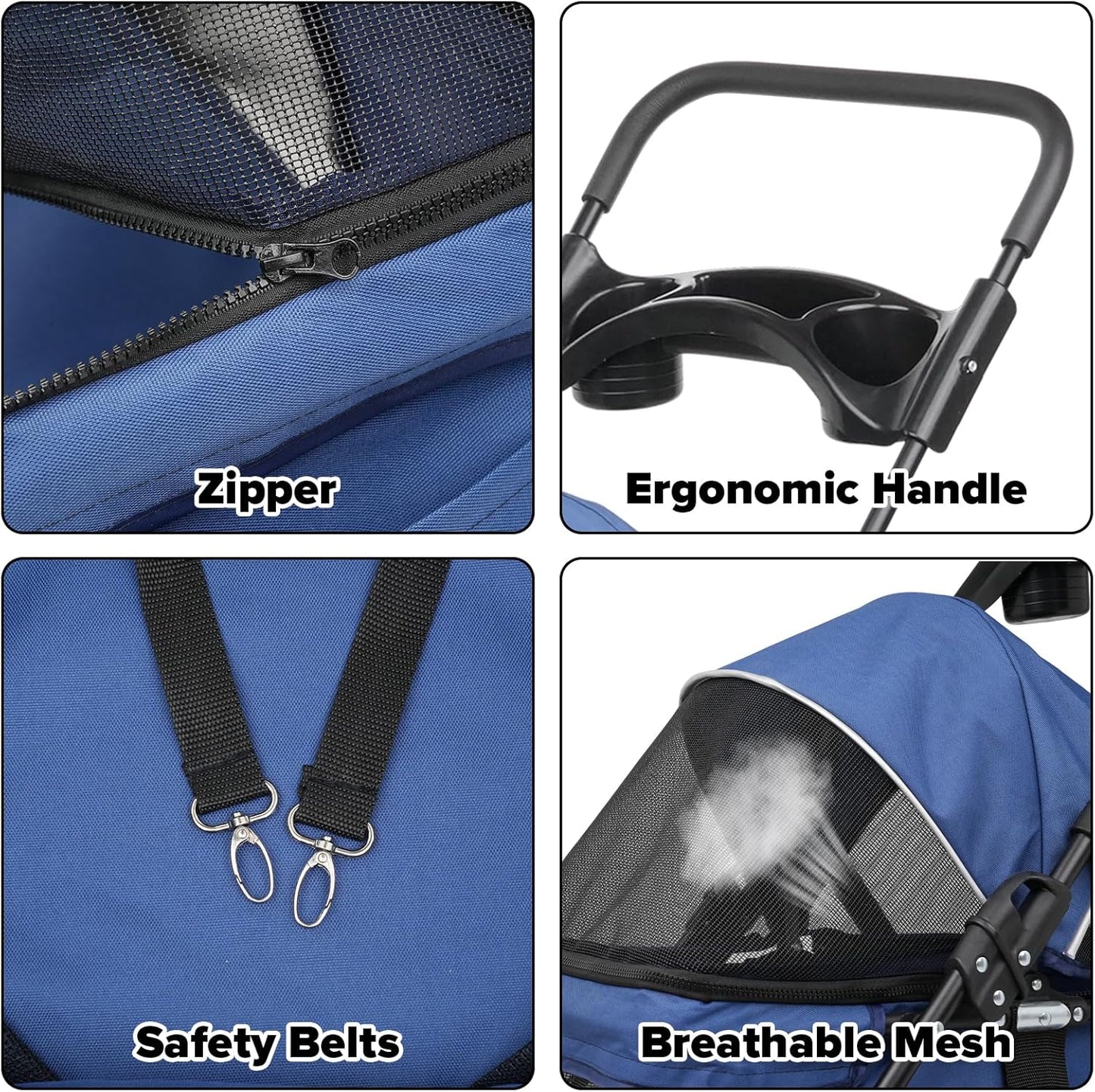 Advwin 4 Wheels Pet Stroller Dog Cat Cage Stroller for Medium Small Travel Folding Carrier
