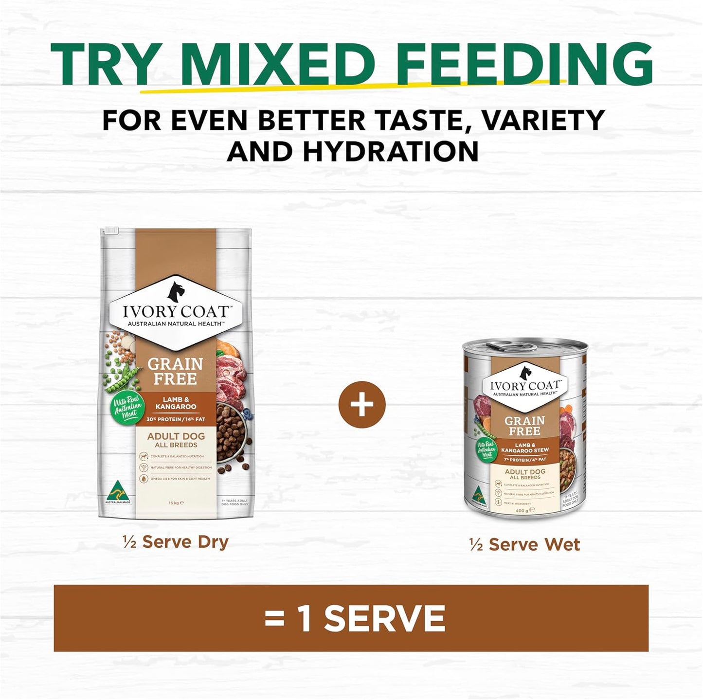 Ivory Coat 17024 Adult and Senior Lamb & Kangaroo Grain Free Dog Food (13kg + 2kg Free, 15kg)