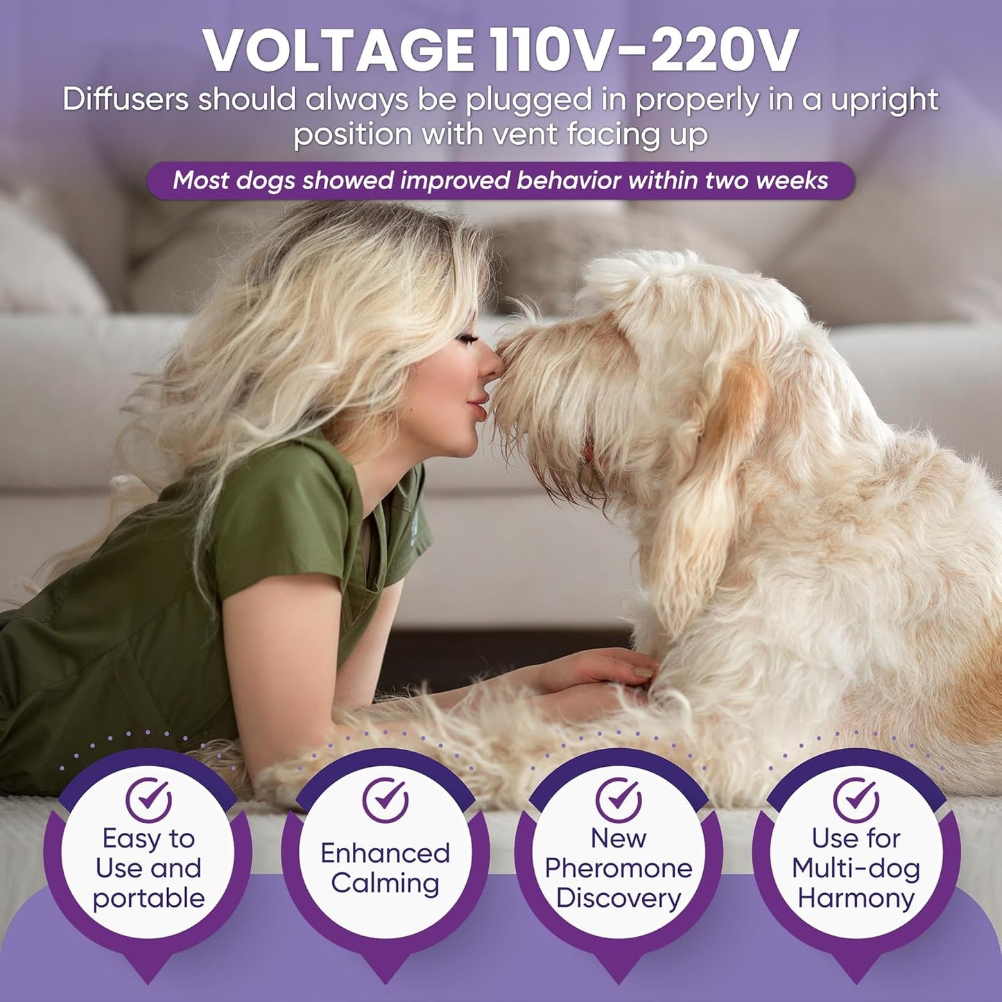 Pheromone Diffuser for Dogs: Premium Dog Calming Diffuser 2 Pack (Purple)