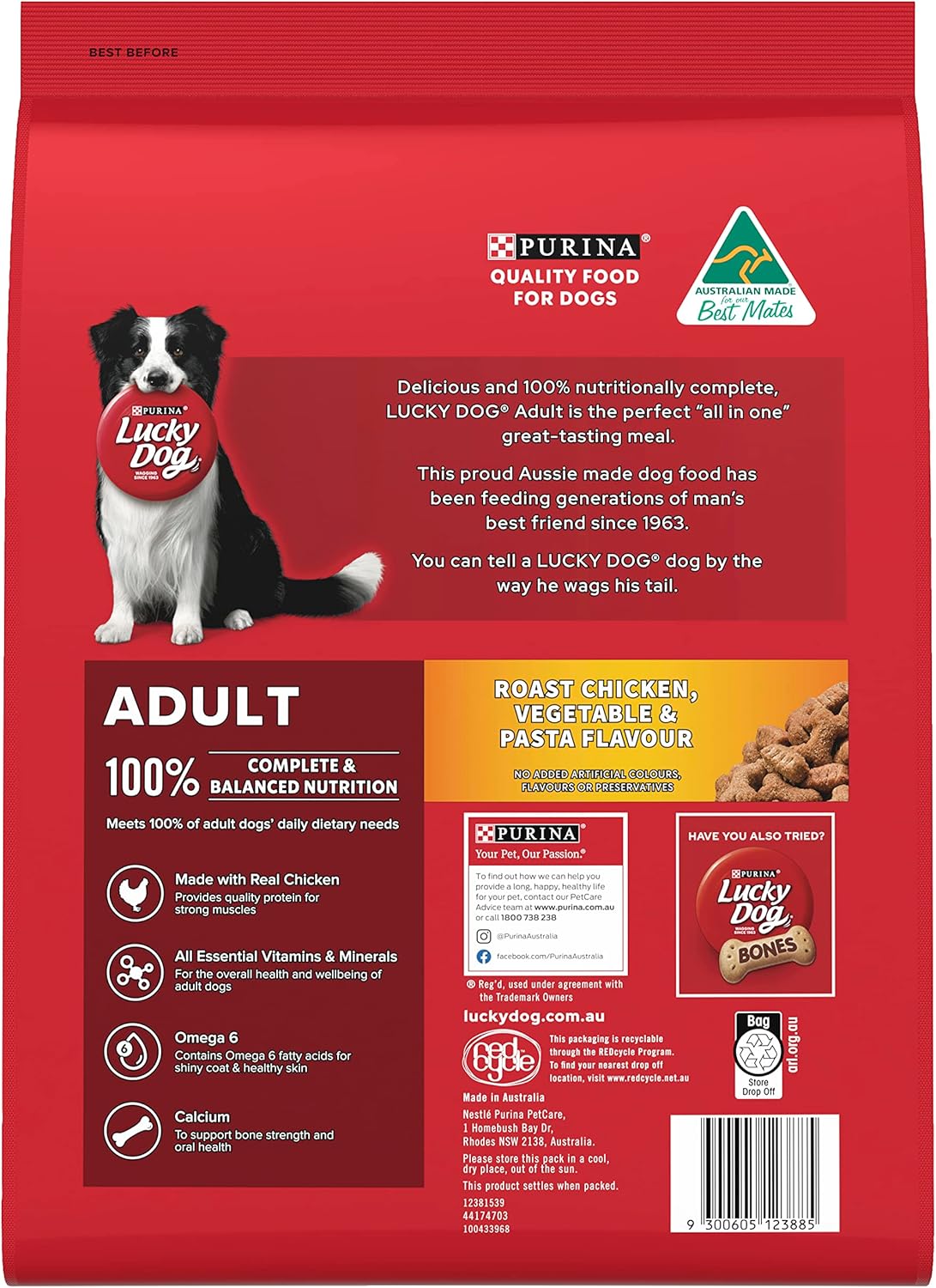 LUCKY DOG Adult Dry Dog Food Roast Chicken Vegetable Pasta Flavour 8kg