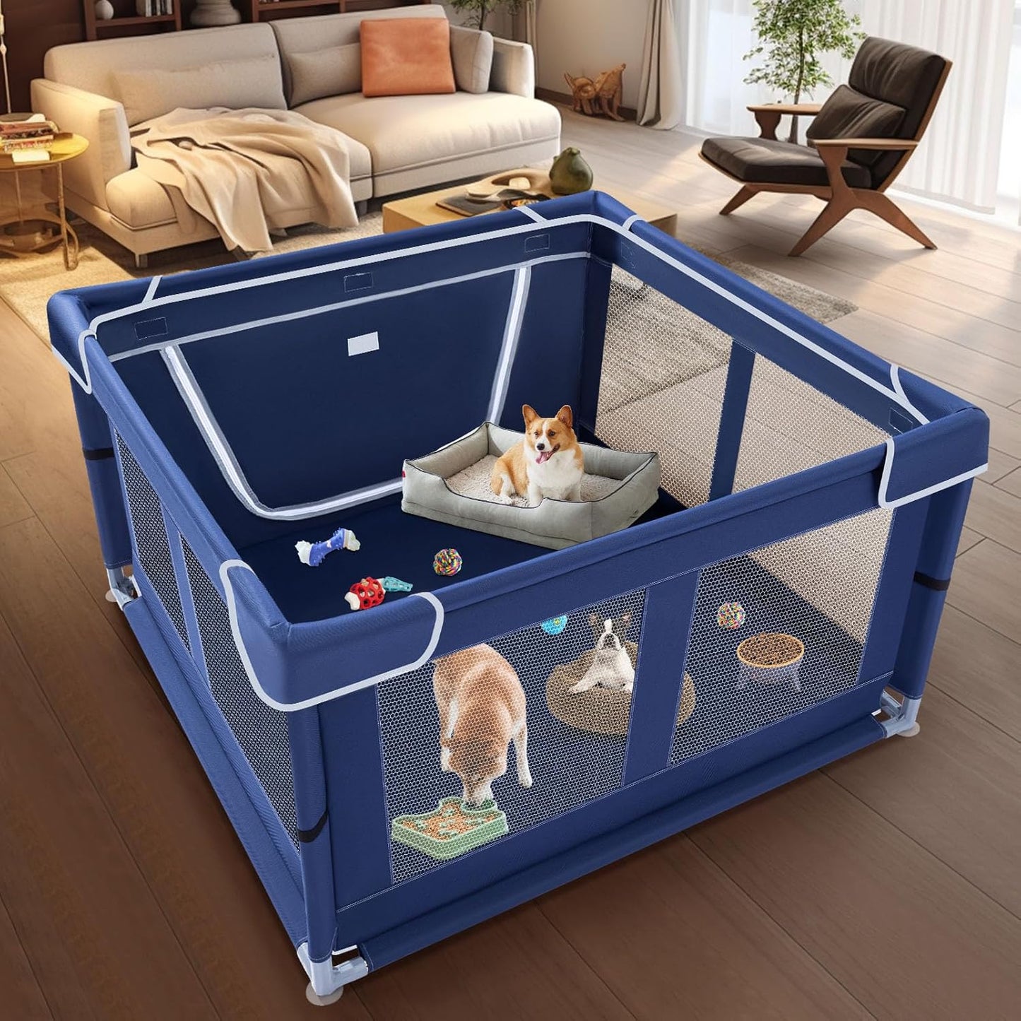 XVISHX 42x42x25.6 Inches Puppy Playpen with Gate, Dog Fence for Indoor & Outdoor, Blue