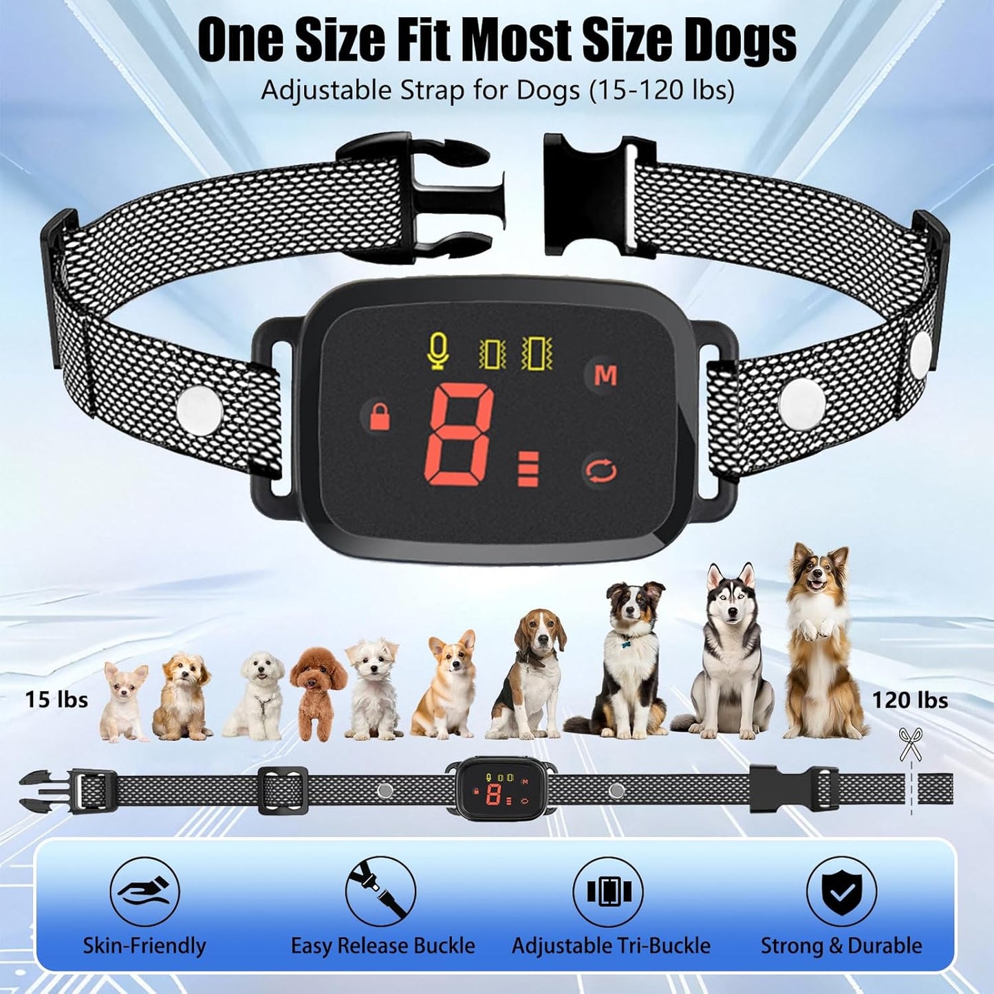 Anti Bark Collars for Dogs, No Shock Bark Collar, IP67 Waterproof Barking Collar