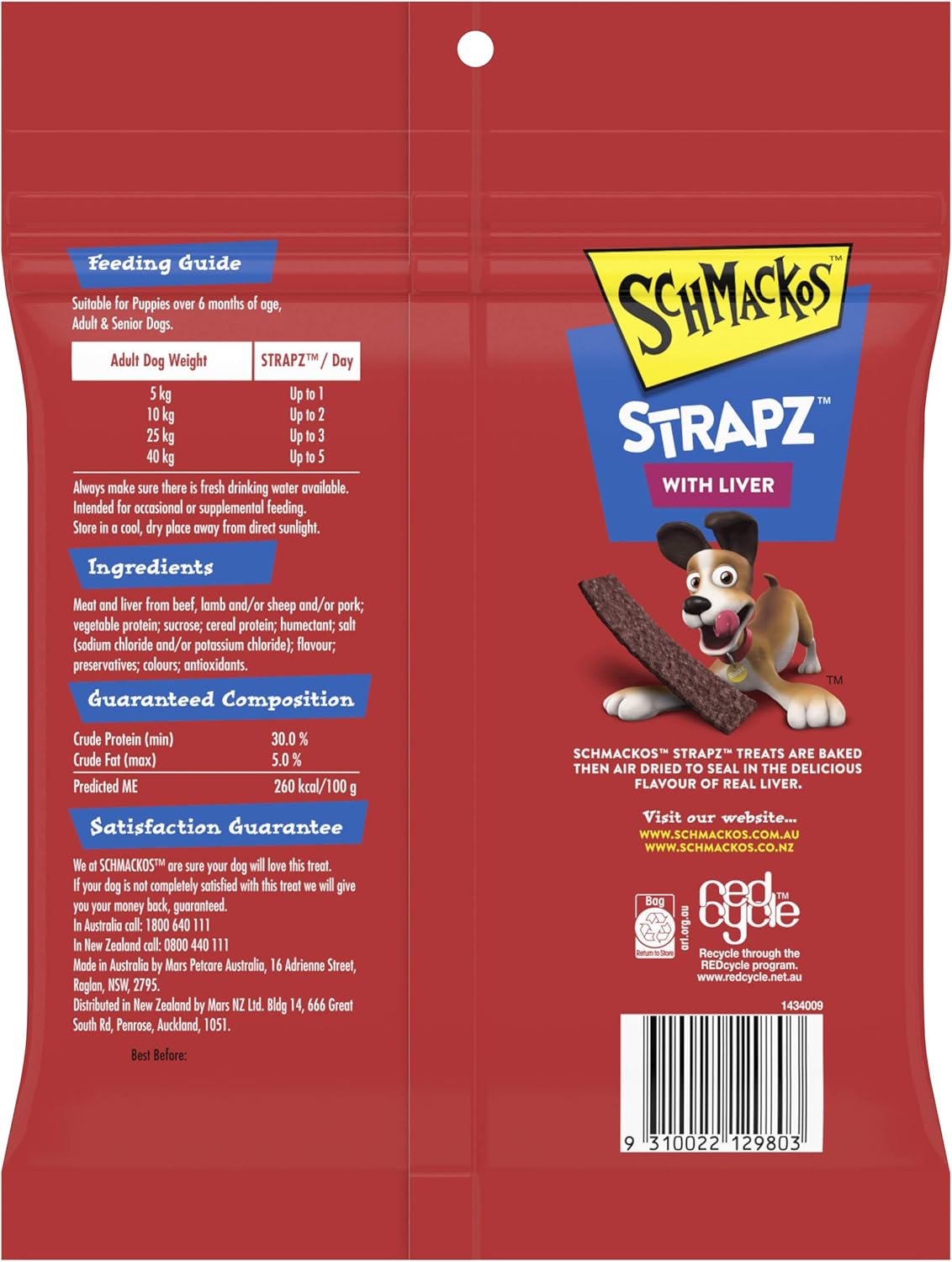 SCHMACKOS Strapz Dog Treats With Liver 500g, 4 Pack