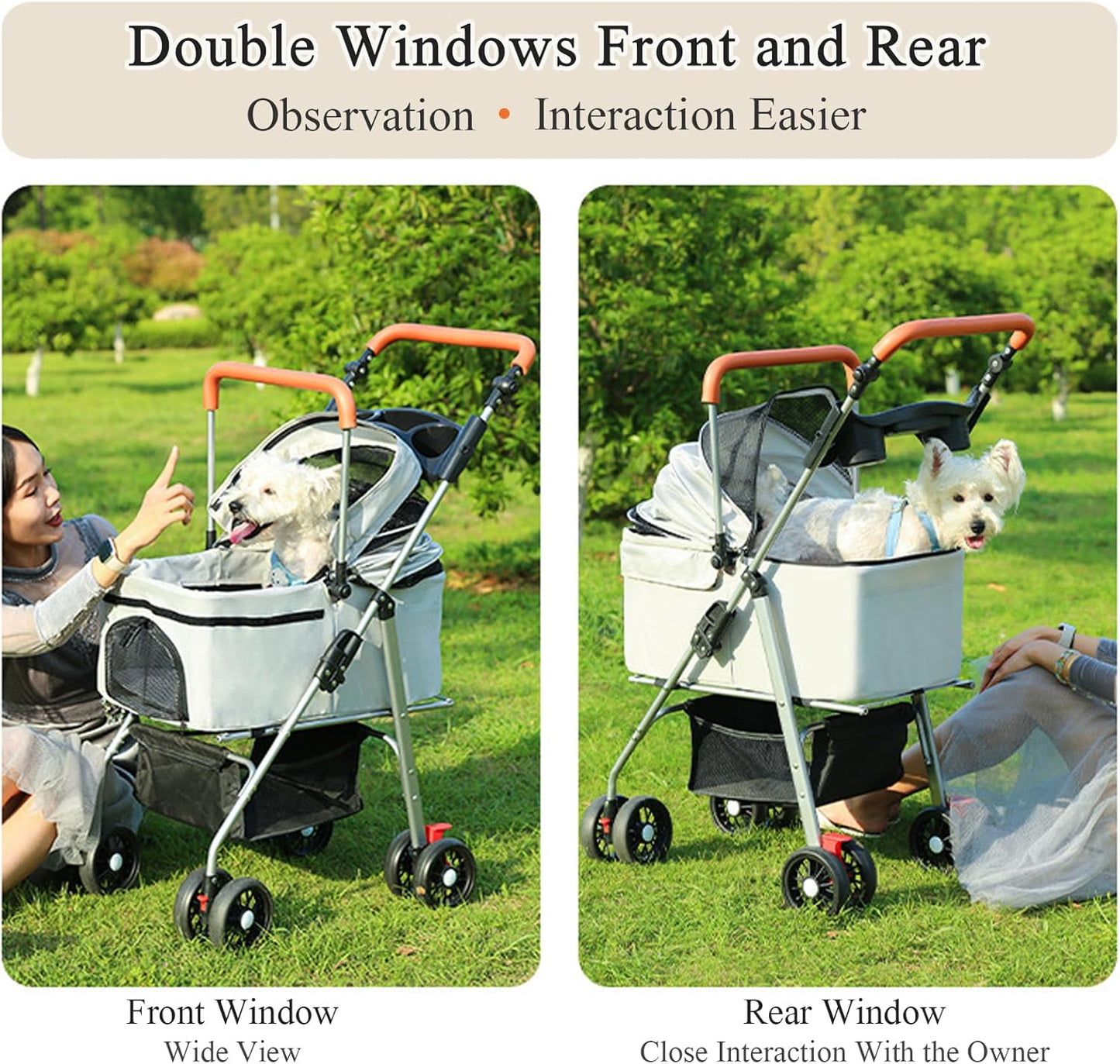 Pet Stroller with 4 Wheels, Foldable Pet Travel Carrier for Medium Small Dogs Cats