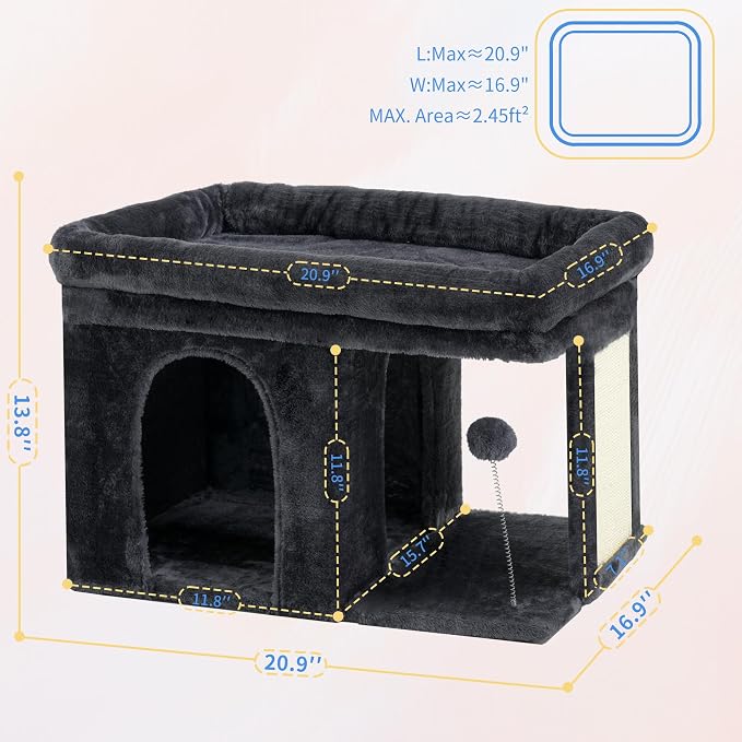 Heybly Cat Tree, 14 inch Cat Tower with Large Perch Bed and Cat Condo for Indoor Cats