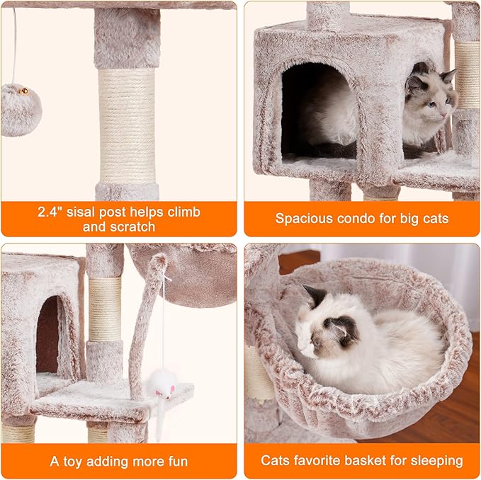 Heybly 110cm Cat Tree with Toy, Cat Tower for Indoor Cats, Cat Play Tower with Padded Plush Perch,Mushroom