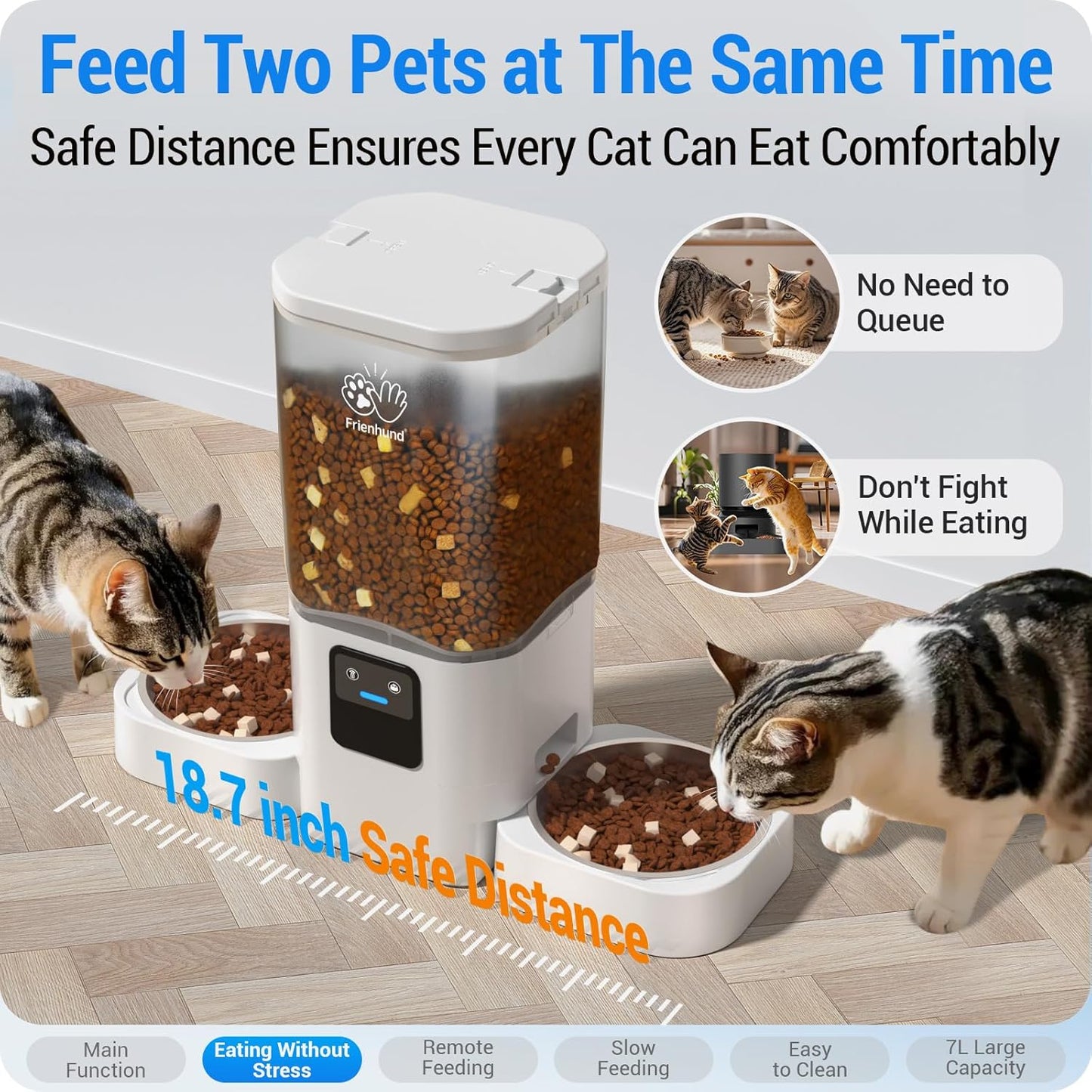 Frienhund Automatic Cat Feeder with Slow Feed for 2 Cats: 5G WiFi Automatic Dog Feeder