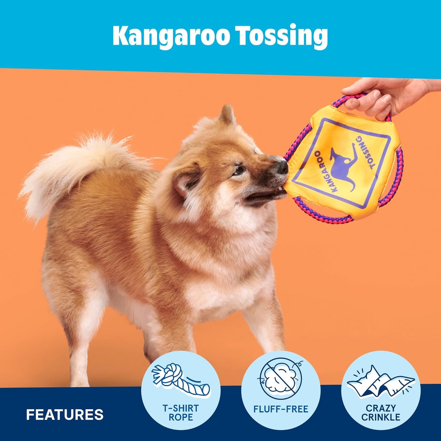 Barkbox Kangaroo Tossing Dog - Aussie Outback Disc with T-Shirt Rope & Crinkle – Fly-and-Tug Fetch Toy for Dogs