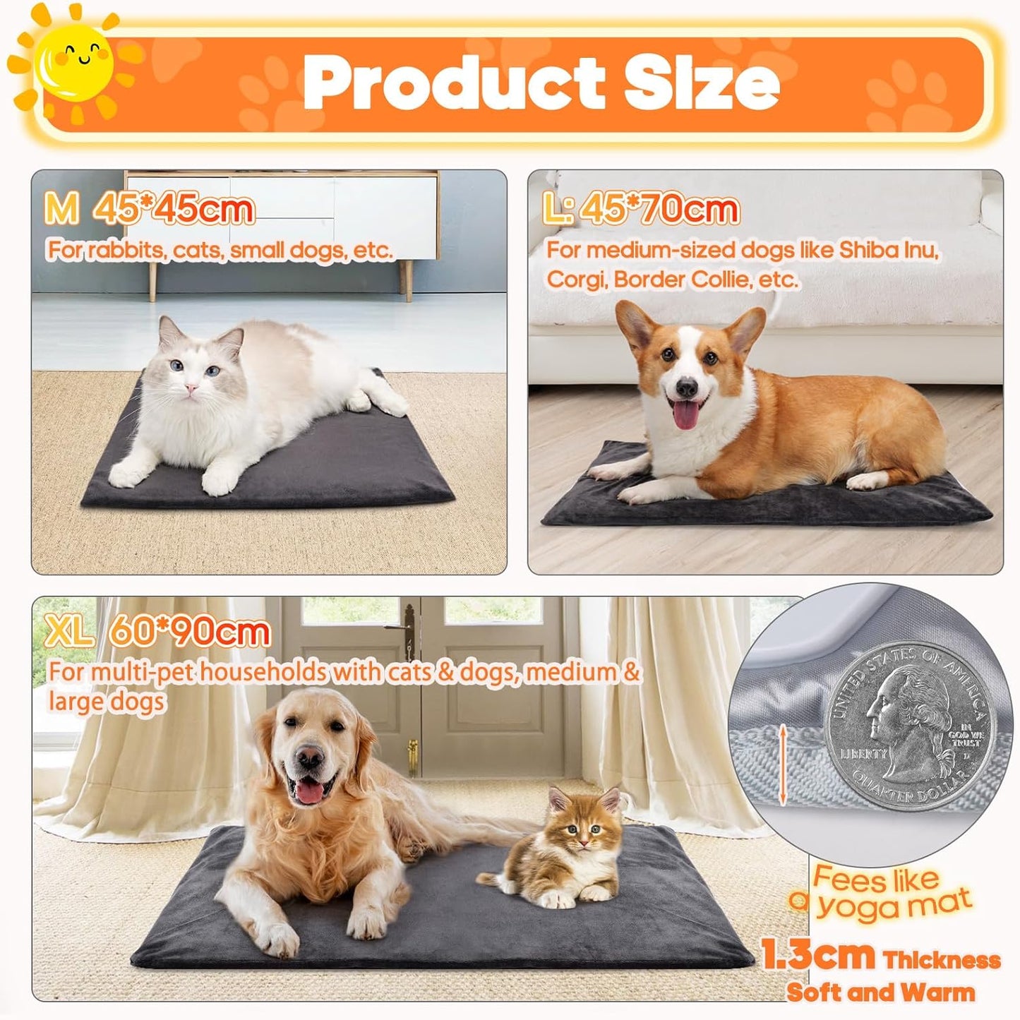 Pet Heating Pad for Dogs & Cats XL 60x90cm – 9 Adjustable Temperature Levels (35–55℃) & 14 Timer Settings (0–12H/24H), Electric Heated Pet Mat with Chew-Resistant 1.8m Cord,2 Washable Covers