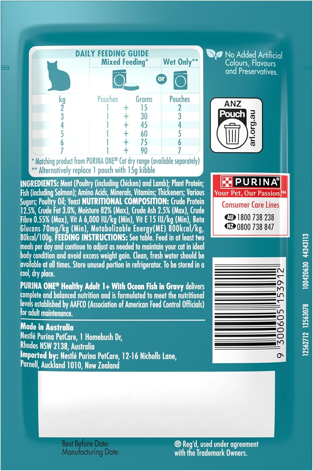 PURINA ONE Adult Wet Cat Food Oceanfish in Gravy Pouch 12x70g