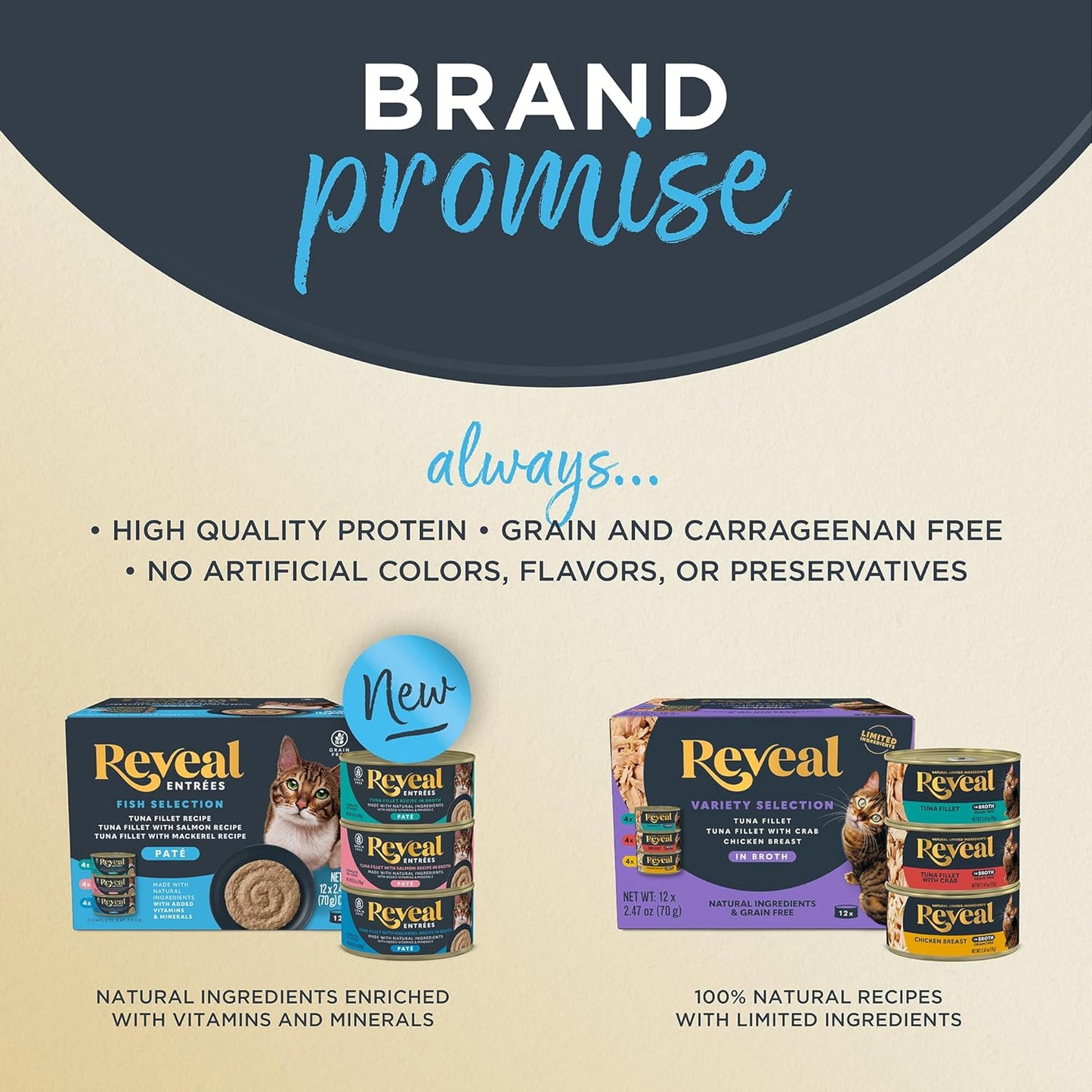 Reveal Natural Wet Cat Food, 24 Count, Grain Free, Limited Ingredient Canned Food for Cats, Tuna with Crab in Broth, 70g Tins