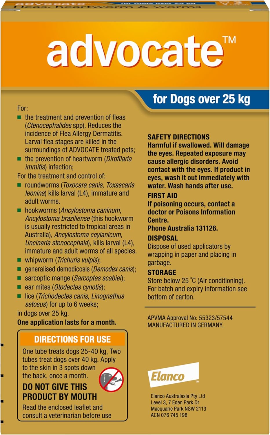 Advocate Dog, Monthly Spot-On Protection from Fleas, Heartworm and Worms, Three Pack Flea Treatment for XL Dogs Over 25 kg, 3 Pack