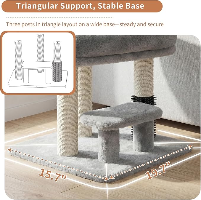 Heybly Cat Scratching Post with Grooming Brush & Gentle Step, HSP001SW | Light Gray