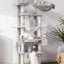 Heybly Tall Cat Tree, 78-inch Multi-Level Cat Tower for Indoor Cats, 2 Widened Plush Perches Cat Condo with Scratching Board and Big Caves, Light Gray