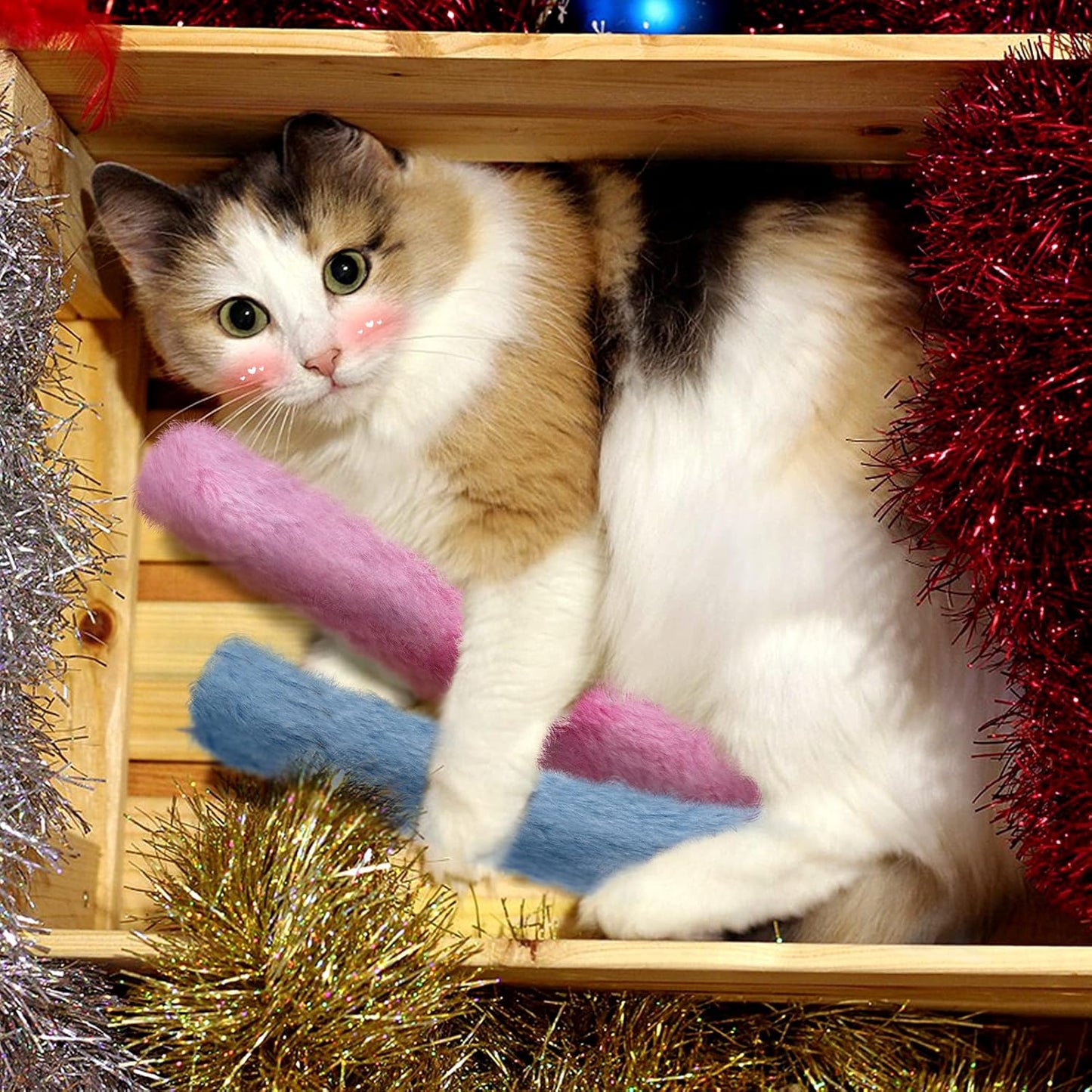 6Pcs Cat Kicker Toys with Sound Paper