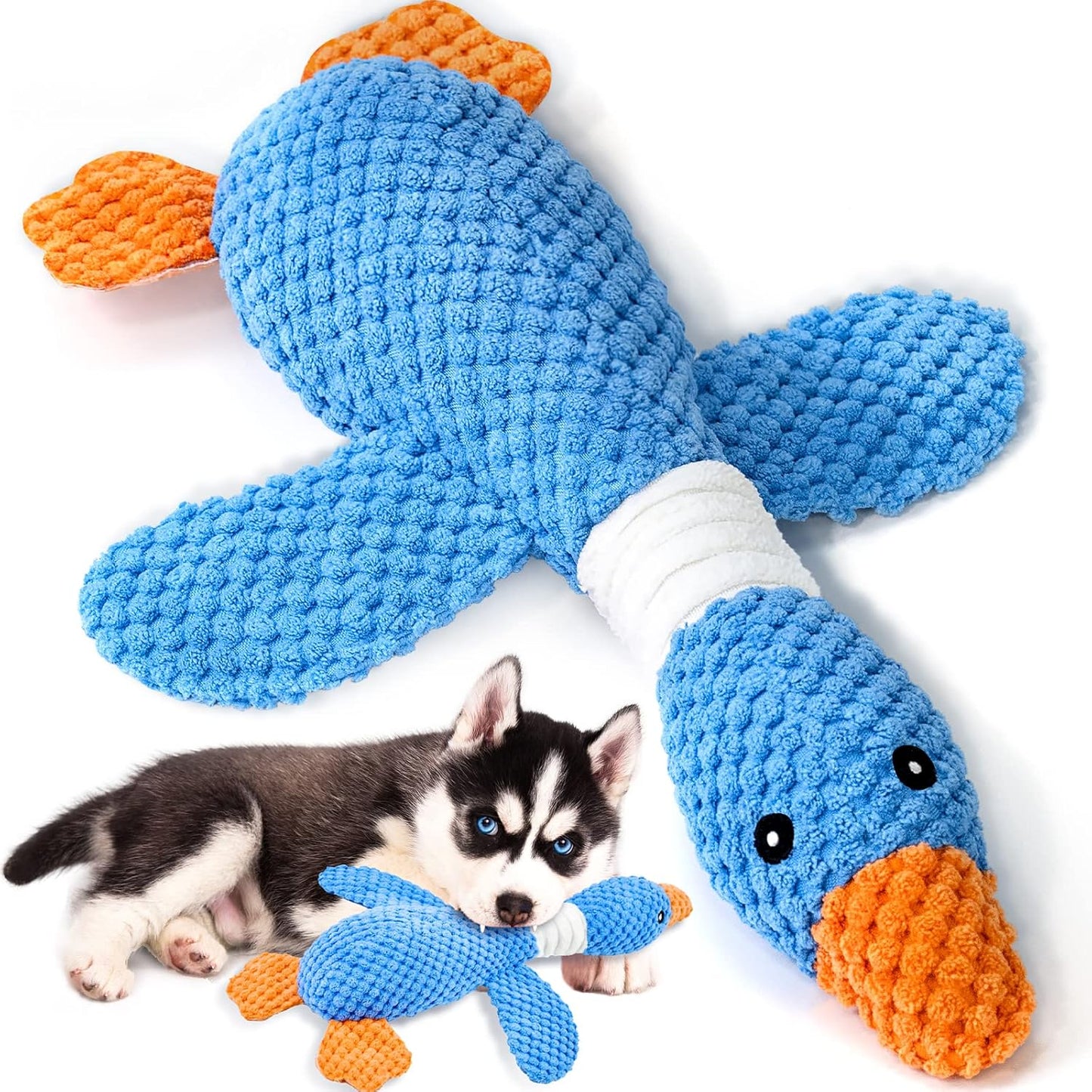 Vitscan Upgraded Goose Indestructible Dog Toys for Aggressive Chewers,Crinkle Squeaky Plush Dog Puppy Chew Toys for Teething, Duck