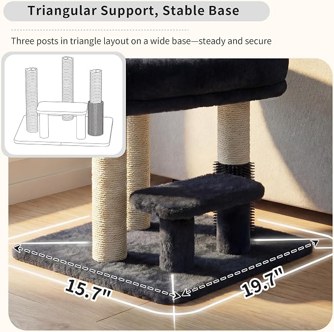 Heybly Cat Scratching Post with Grooming Brush & Gentle Step, HSP001SG | Smoky Gray