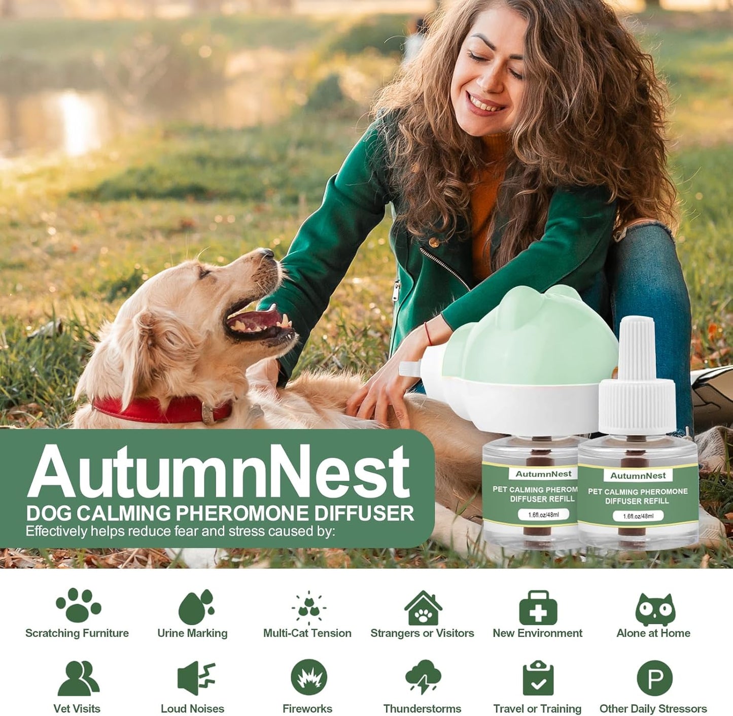 Dog Calming Diffuser Plug-in with Gentle Night Glow, 3 Refills Kit