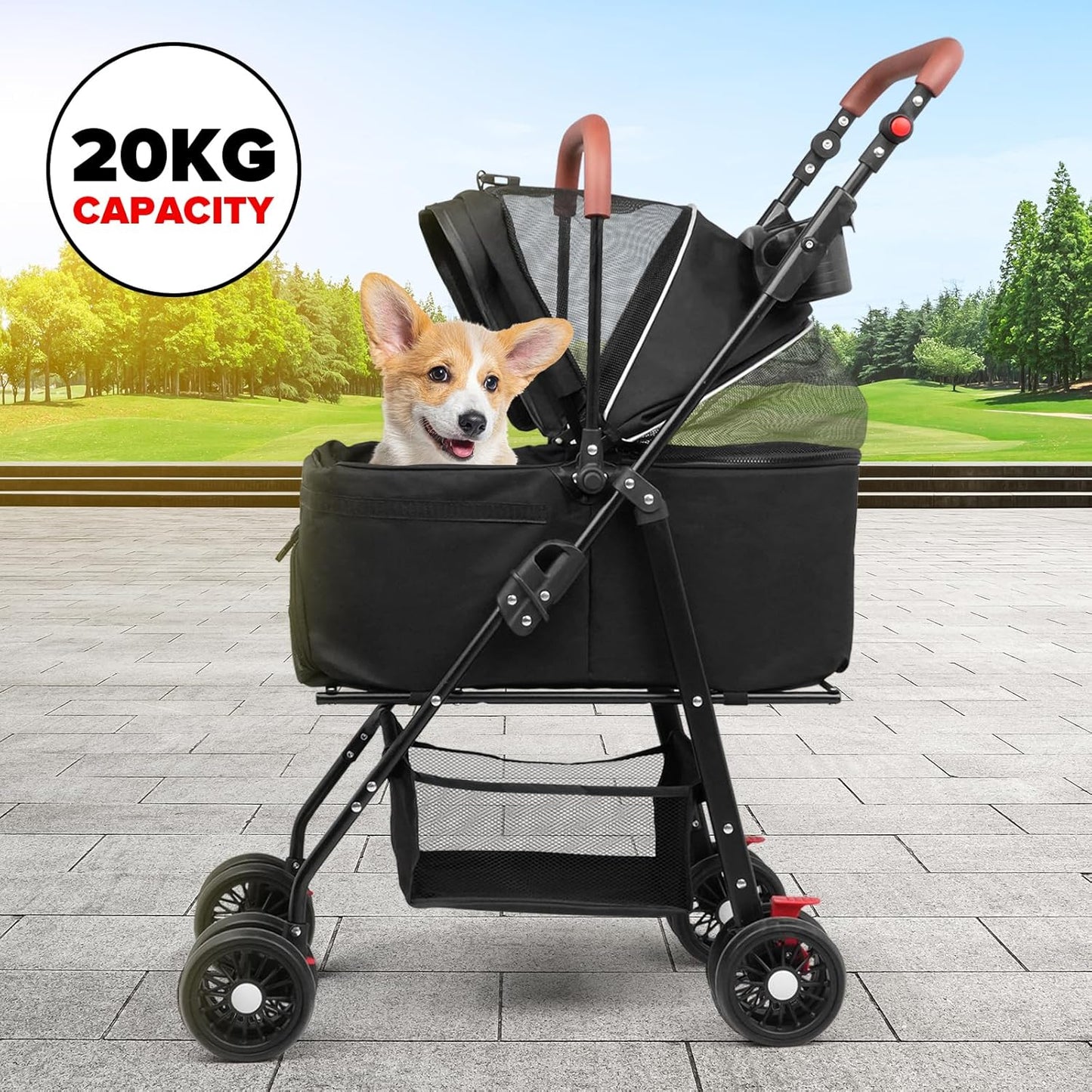 Advwin 3 in 1 Folding Dog Stroller, Pet Stroller for Small/Medium Dogs