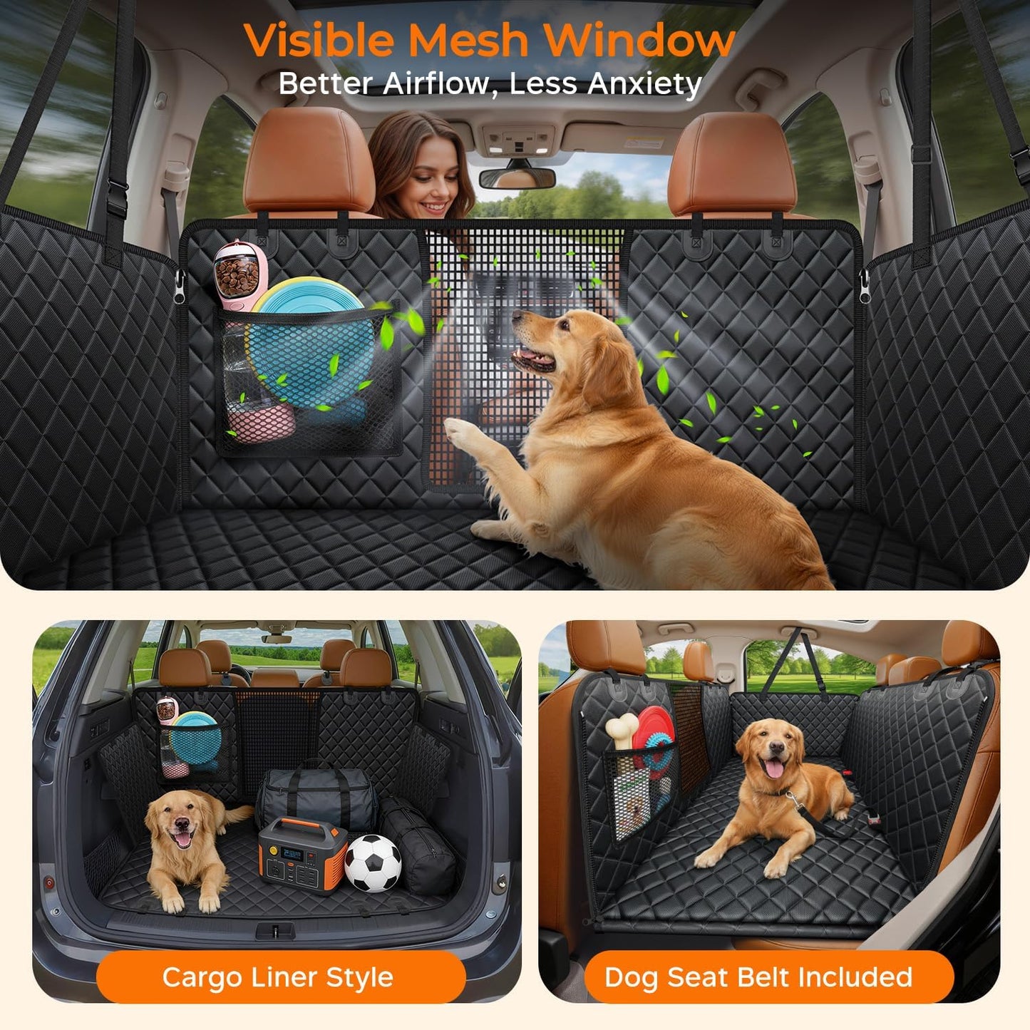 Dog Back Seat Cover Hard Bottom Truck Back Seats Protector, Large Backseat Extender for Dogs, Car