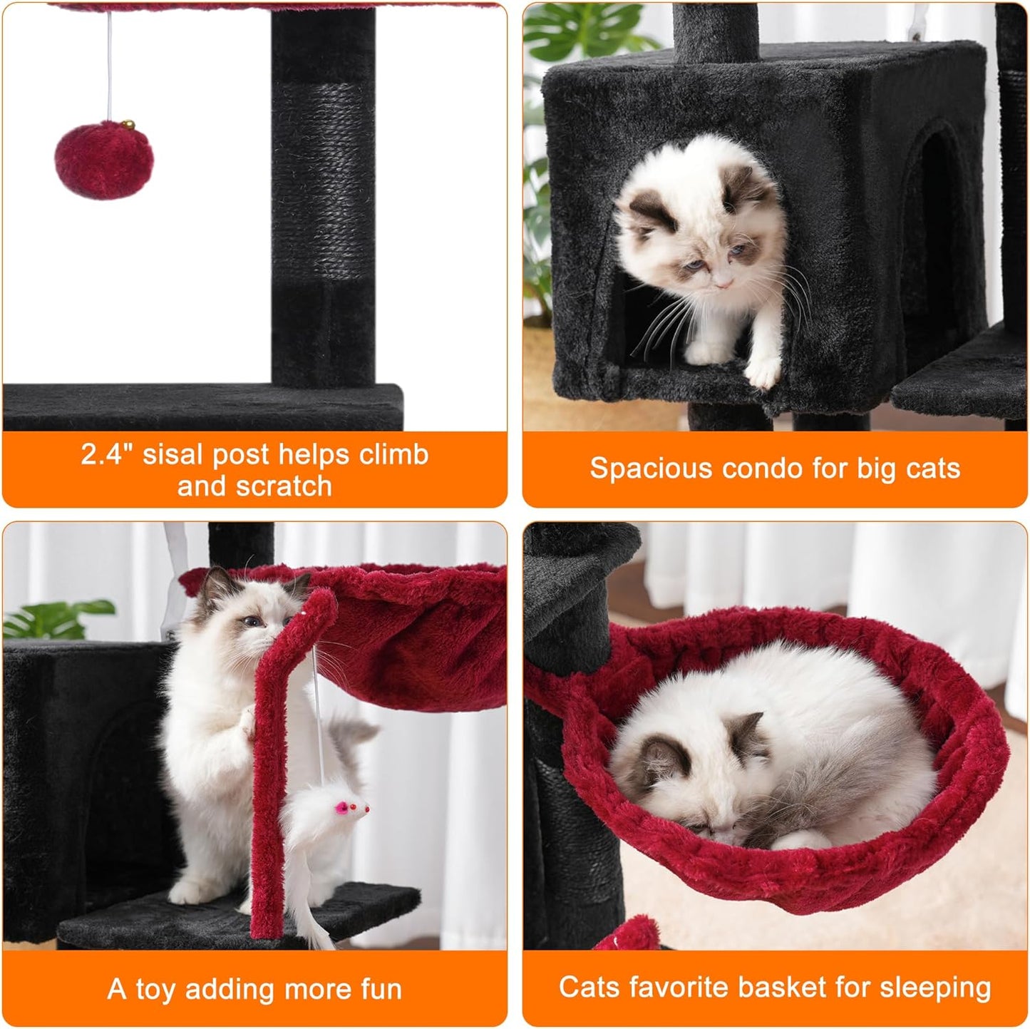 Heybly Cat Tree with Toy, Cat Tower condo for Indoor Cats
