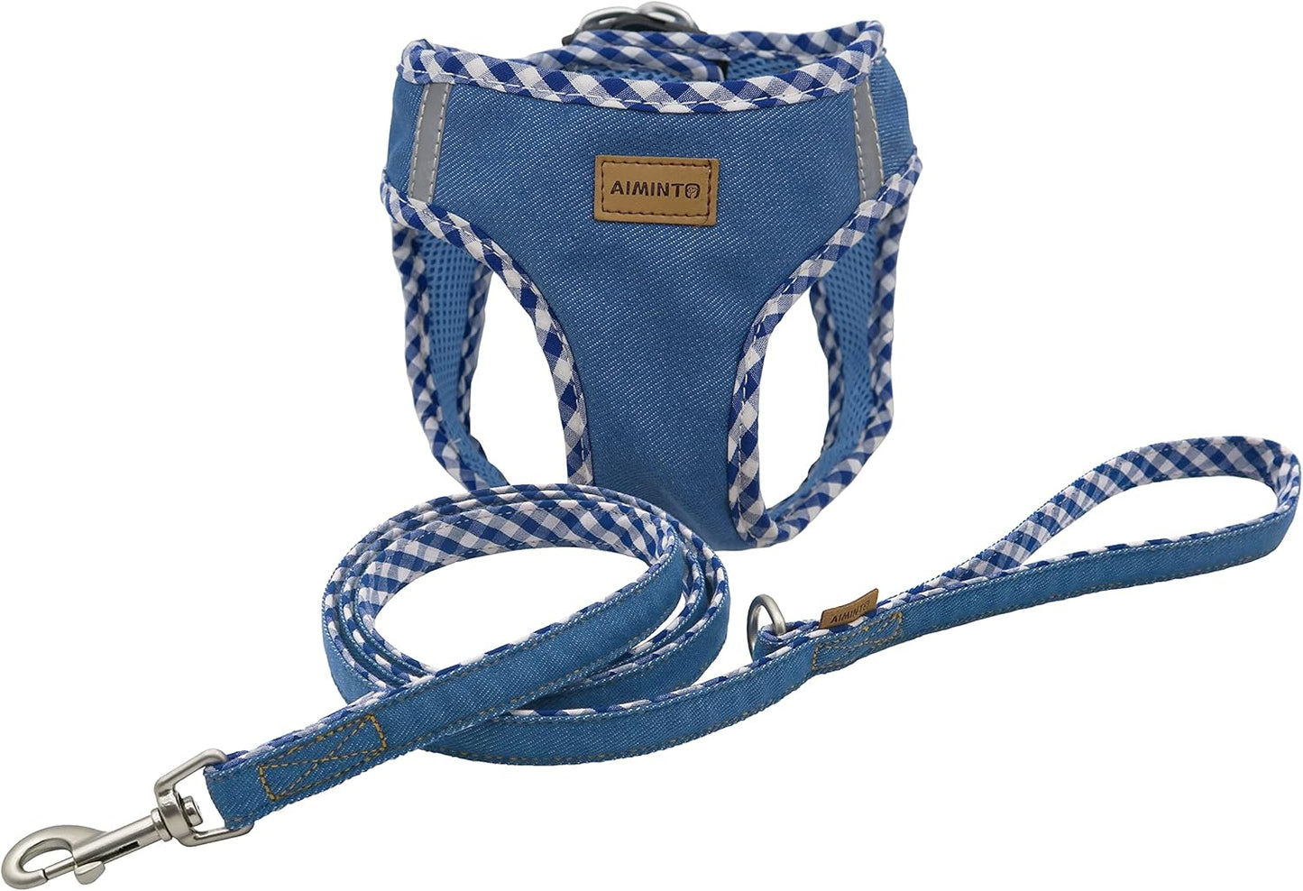 Premium Denim Dog Harness and Leash Set (Baby Blue, S)