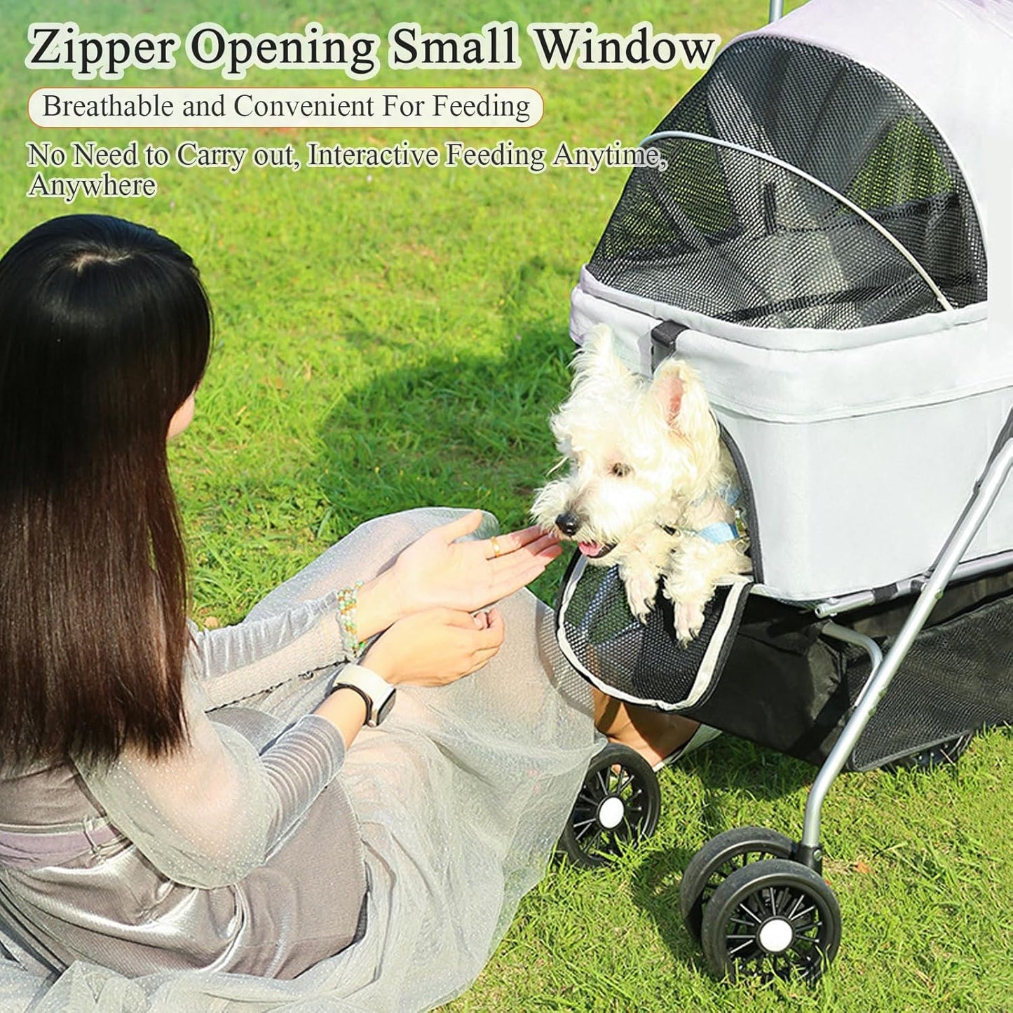 Pet Stroller with 4 Wheels, Foldable Pet Travel Carrier for Medium Small Dogs Cats