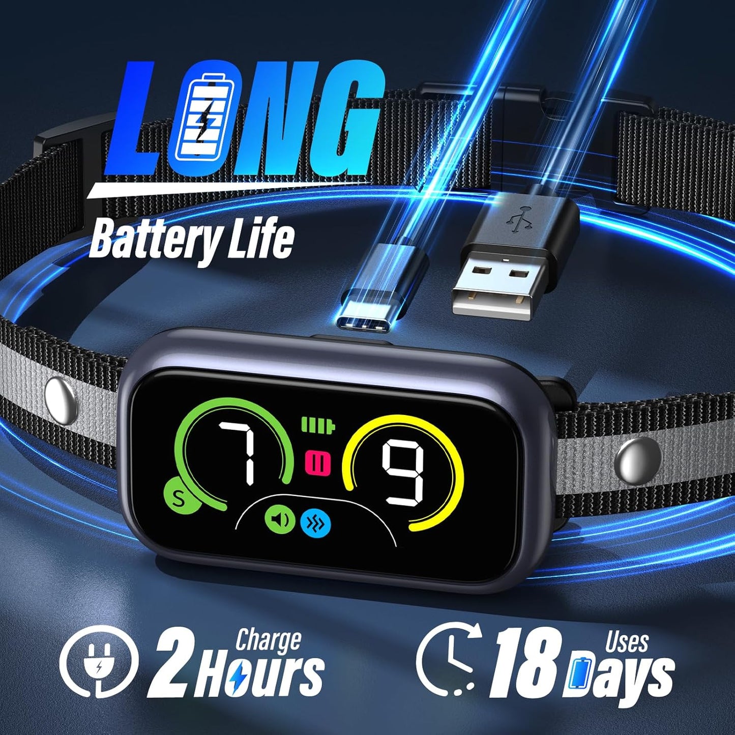 Dog Bark Collar for Large Medium Small Dogs, Smart Barking Collar, Effective No Bark Collar with Adjustable Beep Vibration Correction Modes, Automatic Anti Barking Device, IP67 Waterproof, Black