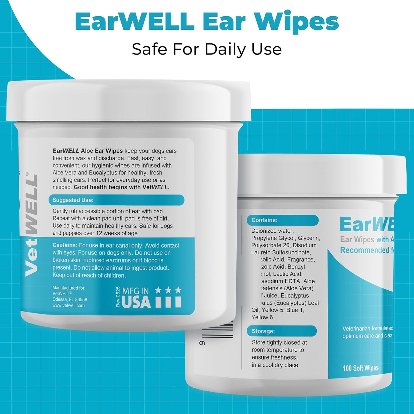 EarWELL by VetWELL Dog Ear Wipes - Otic Cleaning Wipes for Infections - 100 Count
