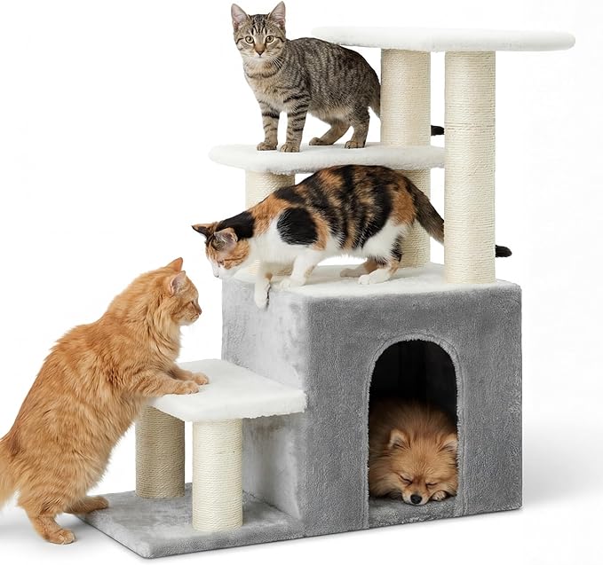 Heybly Cat Scratching Post, Pet Steps for Indoor Cats and Dogs, HSP002SWWH |Light Gray & White