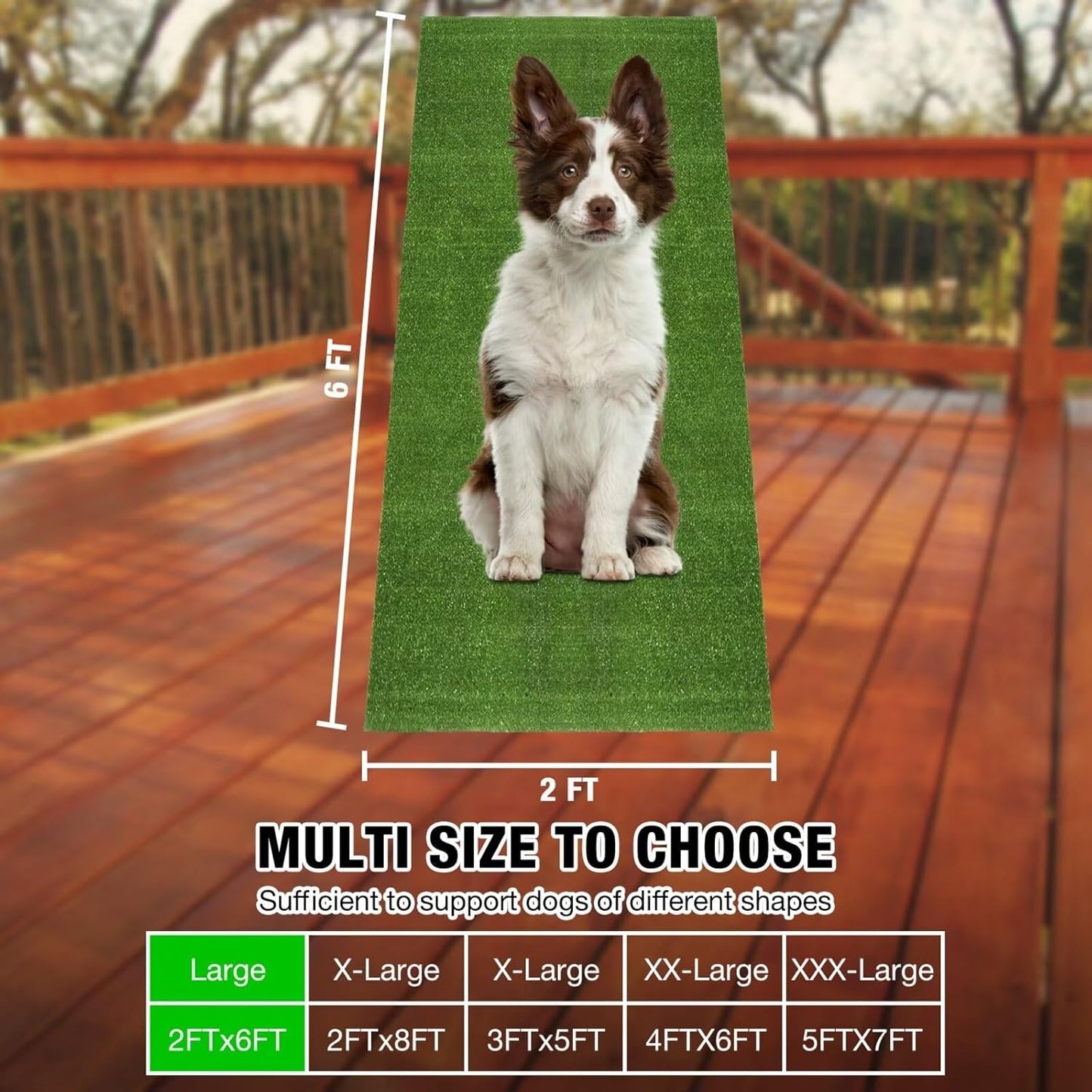 GLOBREEN Artificial Grass for Dog, 2FTx6FT Large Fake Grass Pee Pad for Dogs Potty Training, Indoor Outdoor Turf Pets Playpen Mat Balcony Apartment, GLB-PP8MM-2X6
