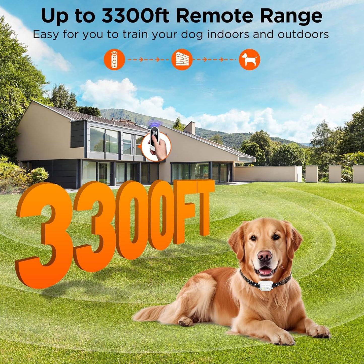 Dog Shock Collar, 3300ft Dog Training Collar with Remote, IPX7 Waterproof Rechargeable Sleek Modern Shock Collar for Small, Medium, Large Dogs with Beep, Vibration, Safety Shock, Light Mode, 8-120 lbs
