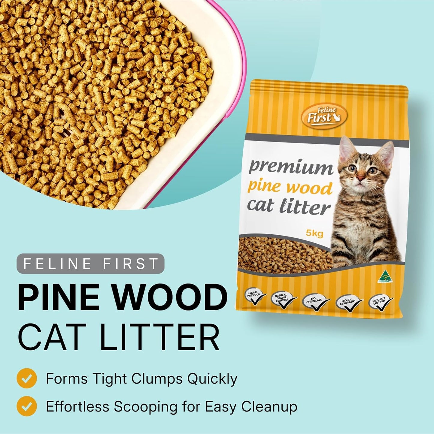 Feline First Pine Wood Kitty Litter, 5kg