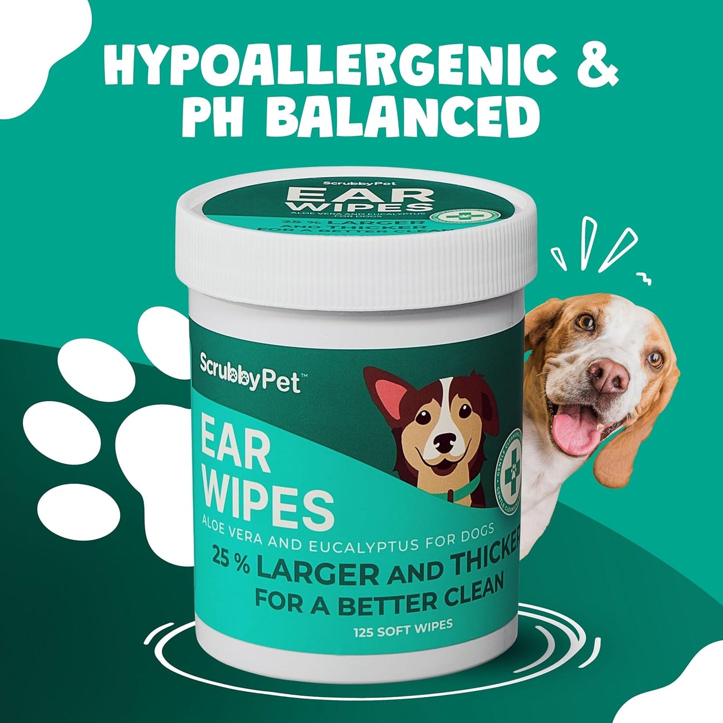 Dog Ear Wipes for Dogs | Extra Thick with Aloe Vera & Eucalyptus | 125 Count | Hypoallergenic
