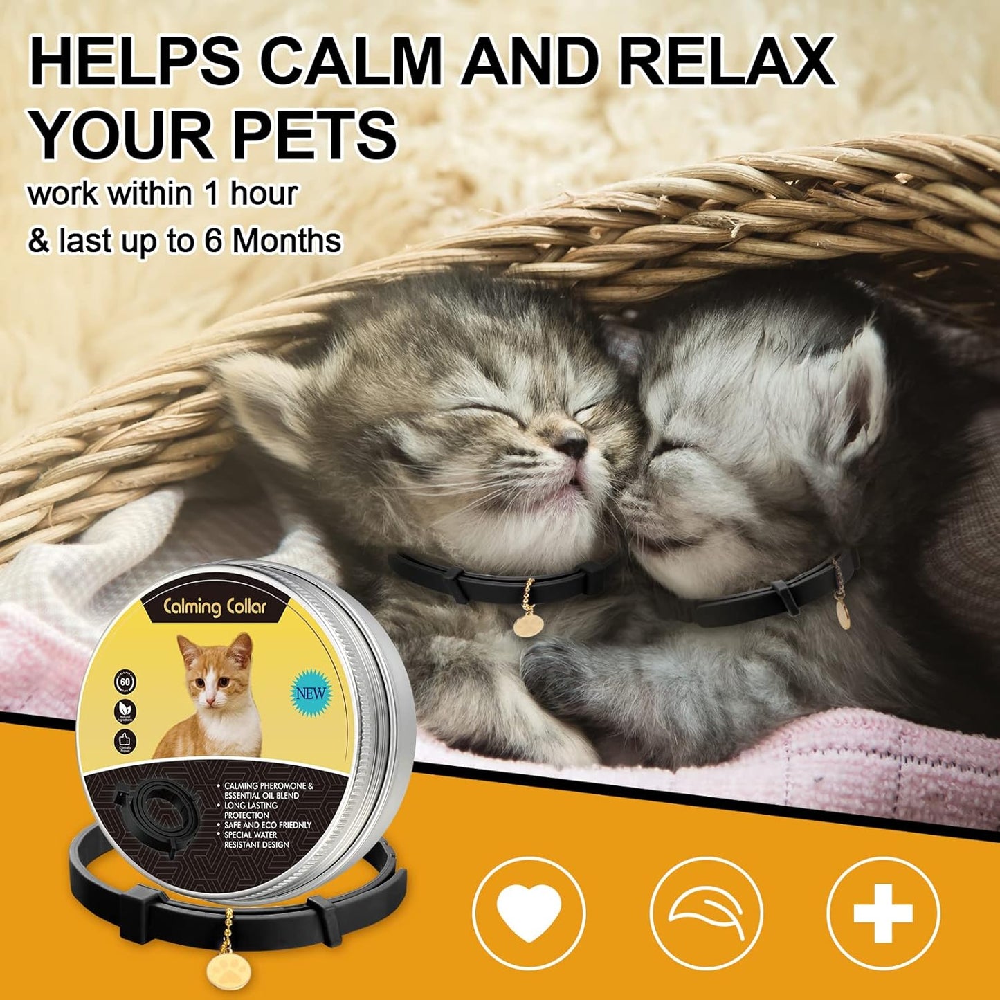 4 Pcs Cat Calming Collar Adjustable Lavender Scent Relaxing Cat Collar with 2 Pendant