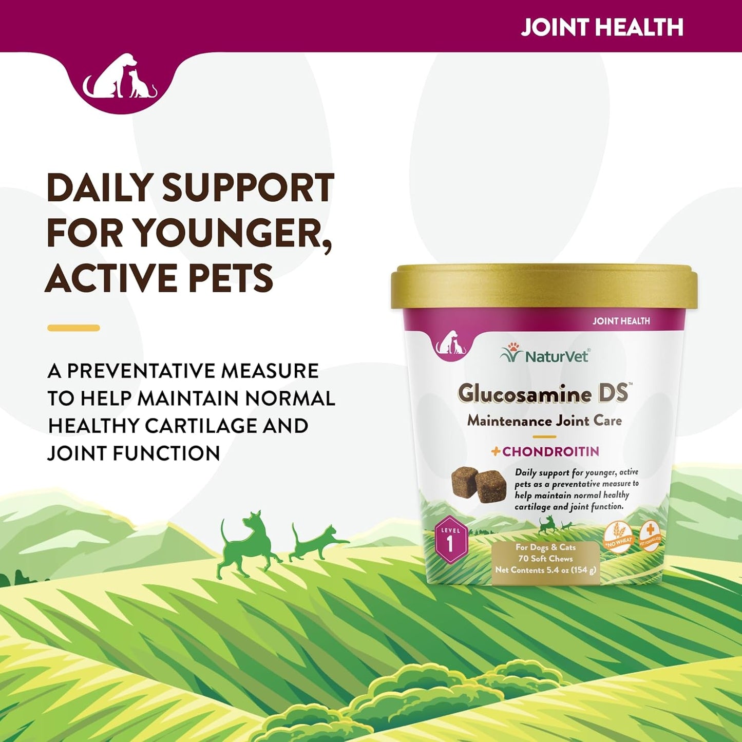 NaturVet GLUCOSAMINE-DS LVL 1 Soft Chew Dogs Maintenance Care (CUP) - 70 ct