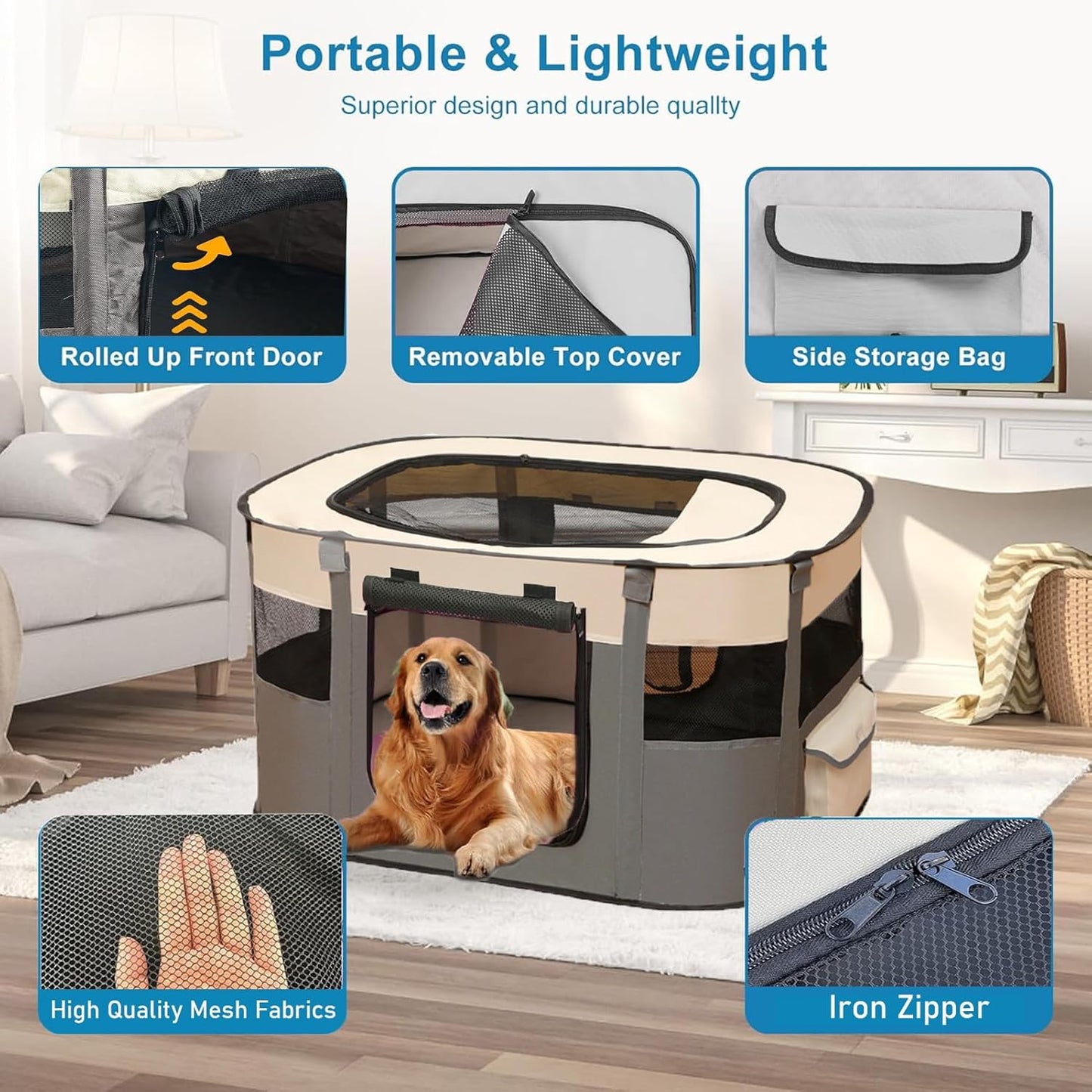 Portable Pet Playpen,Dog Play Pen Indoors,Foldable Cat Tent with Carry Bag for Puppy