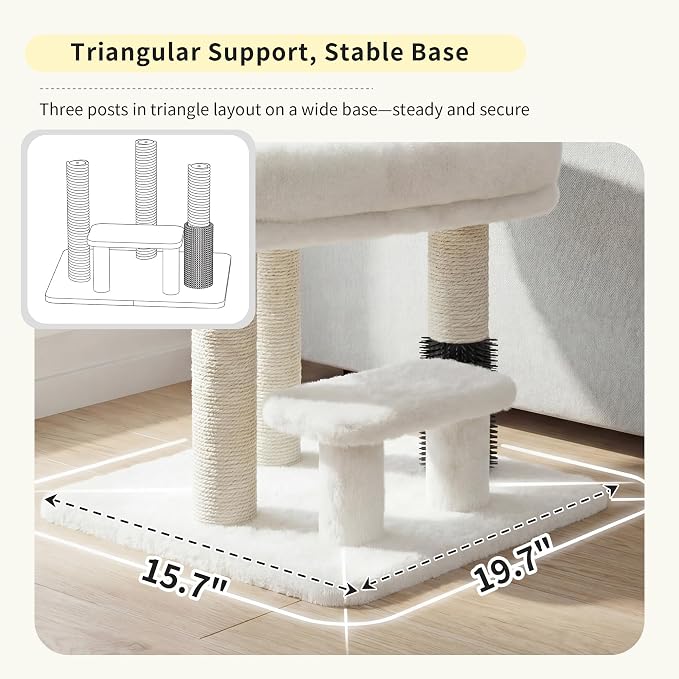 Heybly Cat Scratching Post with Grooming Brush & Gentle Step, HSP001SWH | White