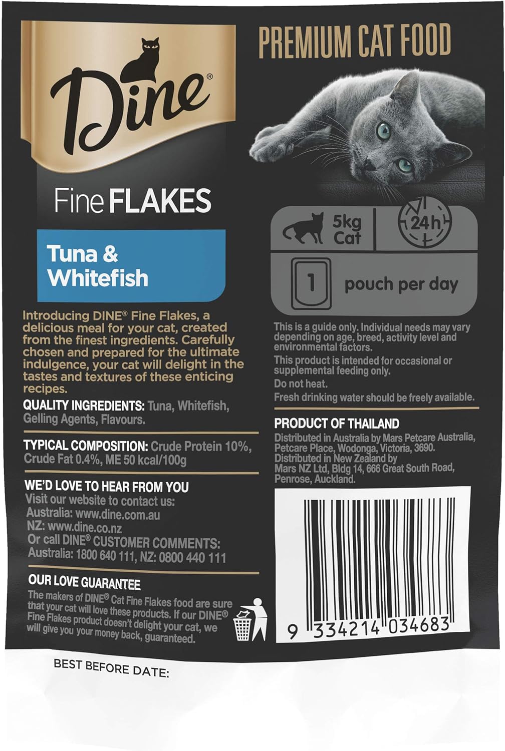 DINE Fine Flakes Adult Wet Cat Food Tuna & Whitefish 35g Pouches, 12 Pack