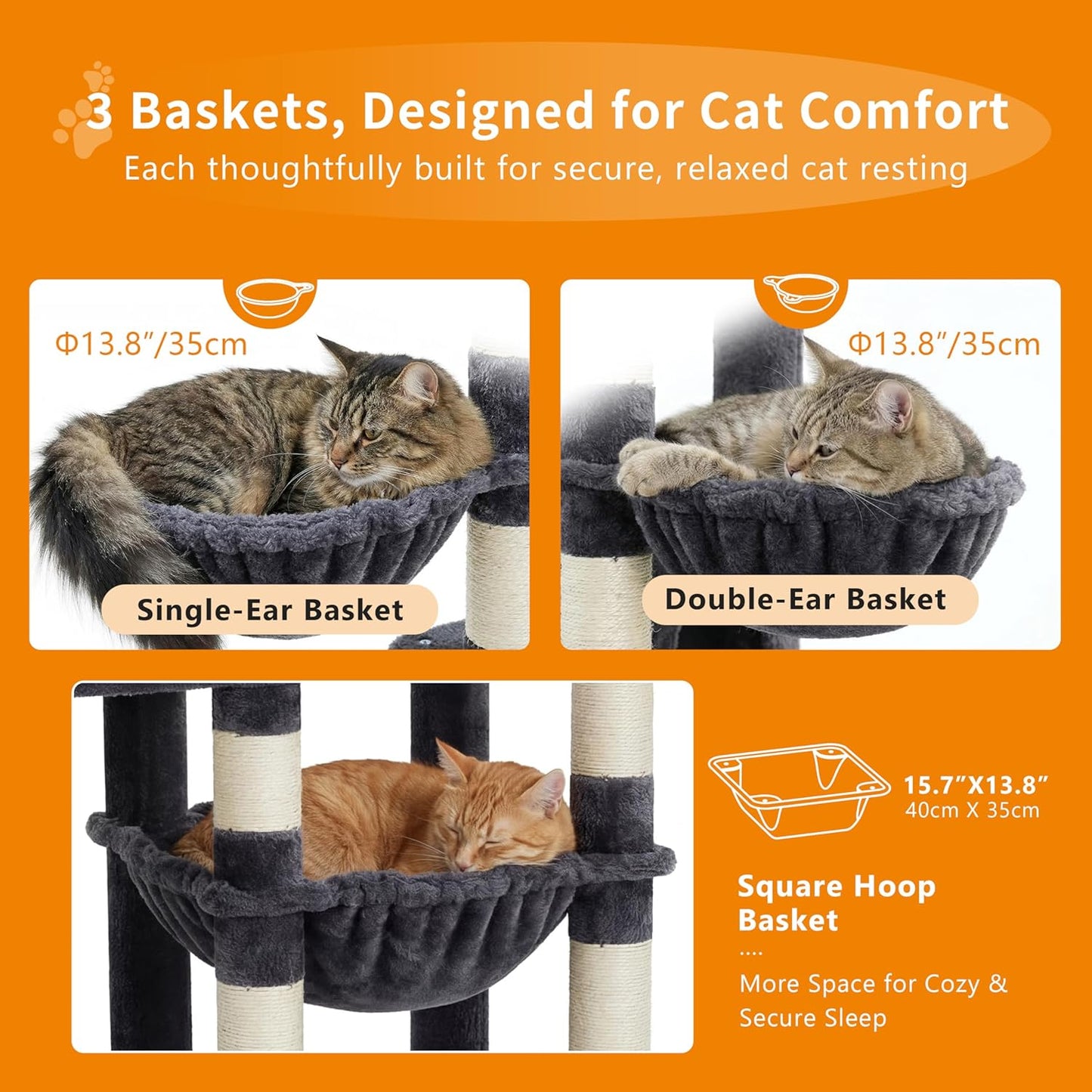 Heybly Cat Tree, 190cm Spacious & Tall Cat Tower for Large Cats, Cat Furniture with Large Top Perch, Solid Base, 2 Cat Condos
